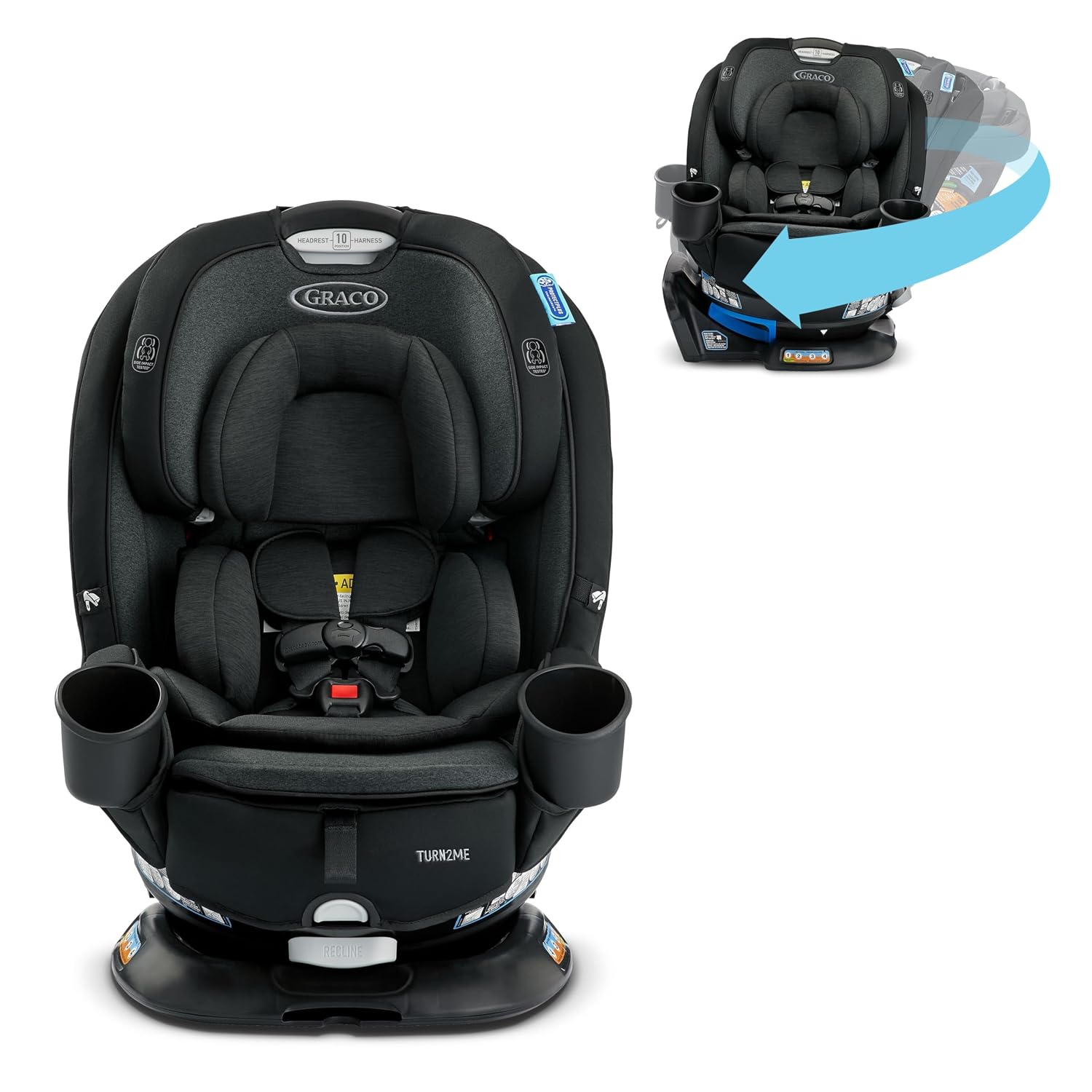 Graco® Turn2Me 3-in-1 Convertible Car Seat Rotating Seat feature with Rear-Facing Forward-Facing and Highback Booster options in Cambridge