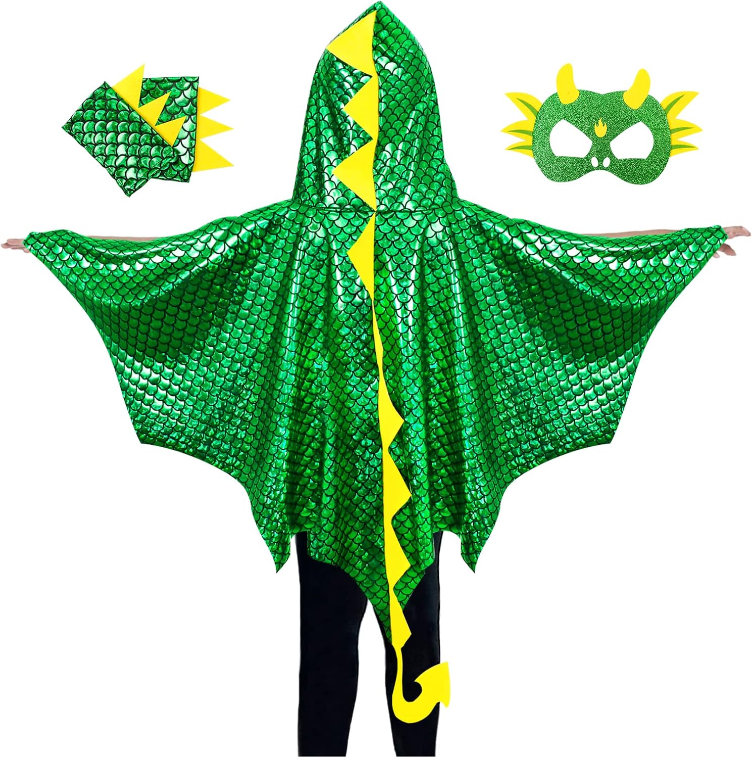 Dragon Wings Costume for Kids, Hooded Dragon Cape Mask Gloves | Toddler Boys Dress-Up Dinosaur Toys for Pretend Play, Christmas, Halloween, Birthday Gifts, Party Favors