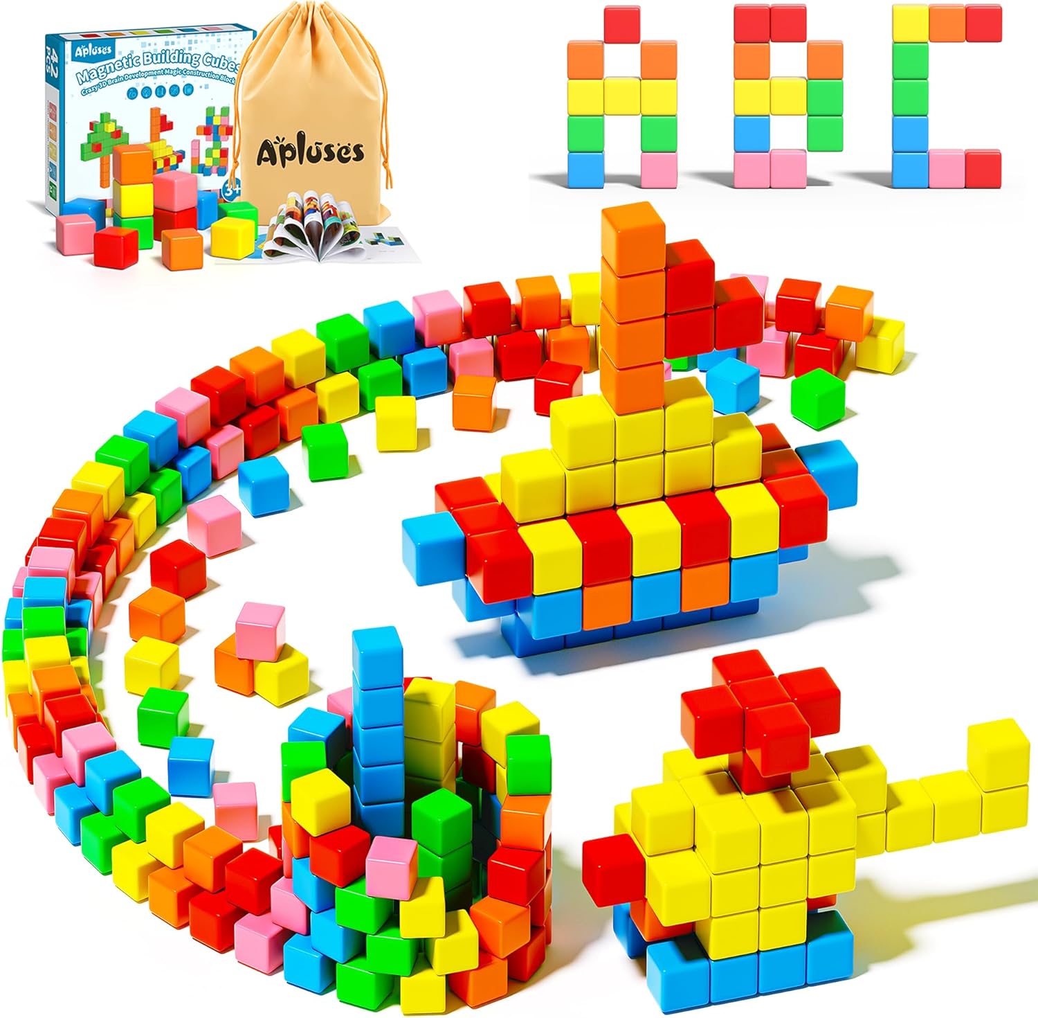 Apluses 42PCS Magnetic Blocks, Gifts for 3 4 5 6 Year Old, Magnet Building Blocks for Kids, Girls & Boys, Sensory – Montessori – Autism – Magnetic Toys for Kids Ages 3-5 4-8