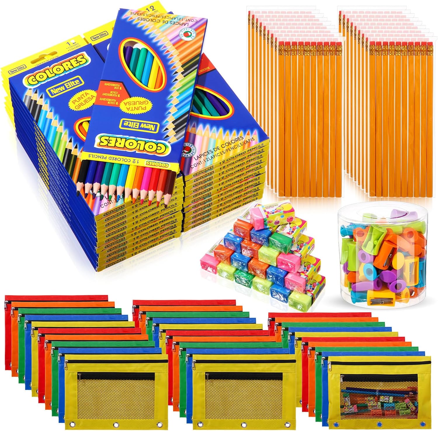 20 Sets Back to School Supplies Kit for Kids Include Colored Pencils, HB Pencils, Pencil Pouch, Erasers, Pencil Sharpener for Classroom School Office Desk Teacher Supplies
