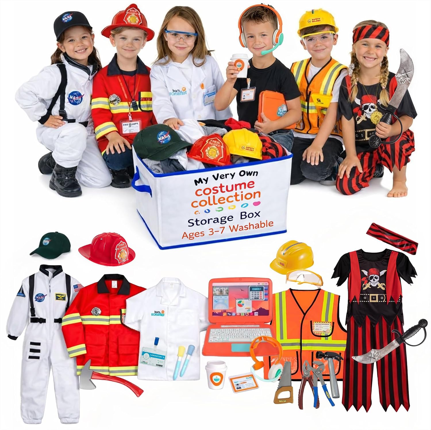 Pretend Play Costumes for Kids Ages 3-7, Washable Toddler Dress Up Clothes for Play