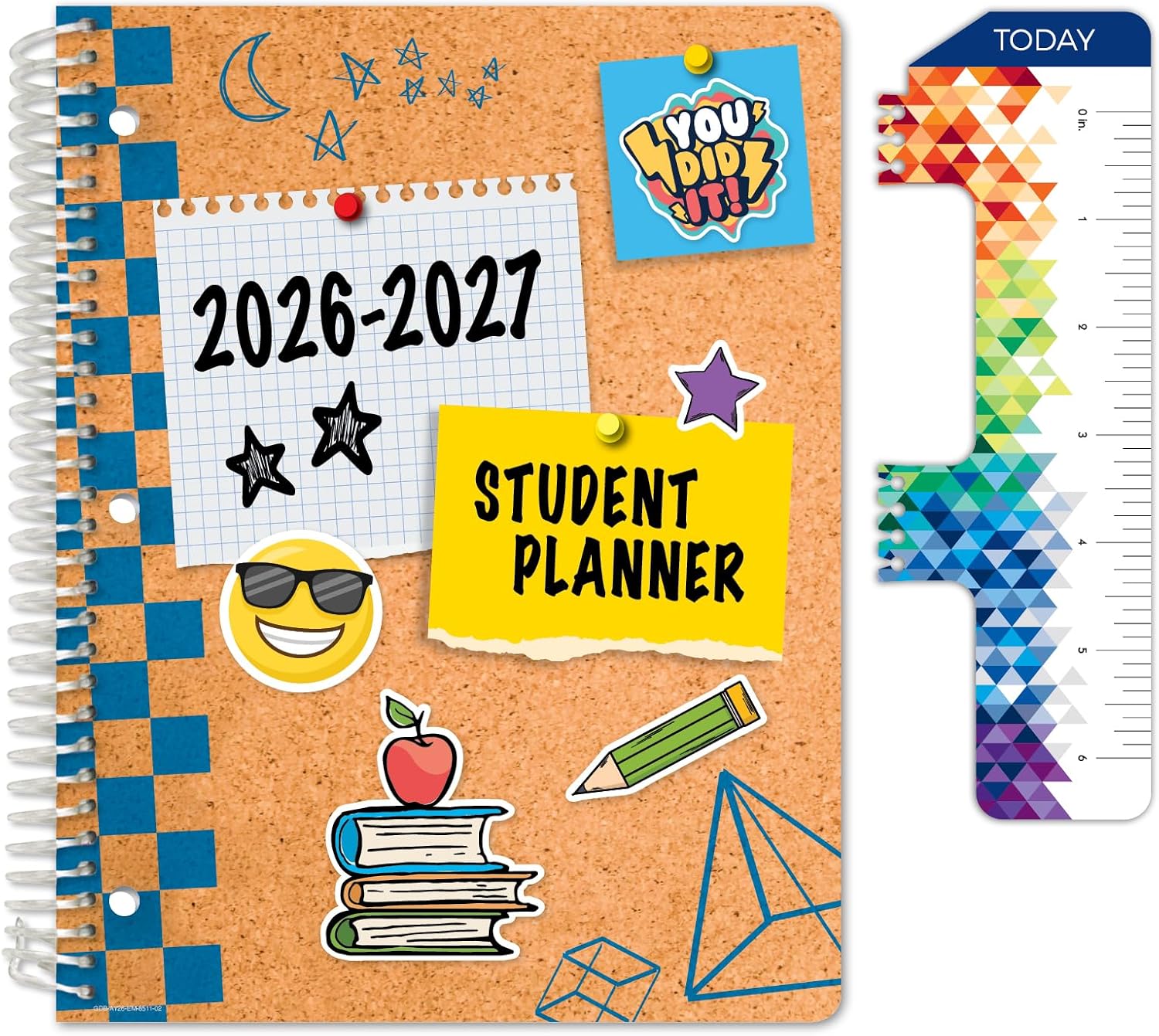 Global Datebooks 2026-2027 Elementary Student Planner 8.5″ x 11″ – Dated Weekly & Monthly Academic Planner with Ruler/Bookmark & Stickers, Ideal for Homework, Matrix Style, Corkboard