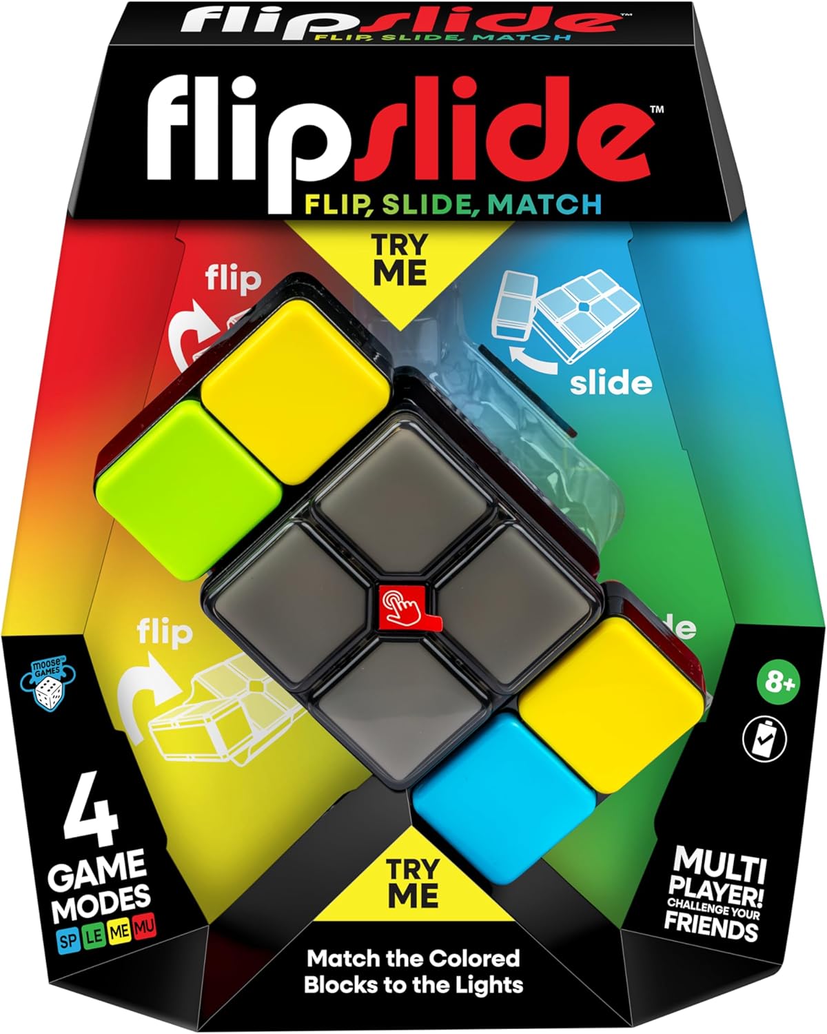 Moose Games Flipslide, Handheld Puzzle Game, Travel Toy Ages 8-13 | 4 modes (Speed, Multiplayer, Level, Memory) fast-paced puzzle fun; travel game and great gift for boys and girls ages 8-13