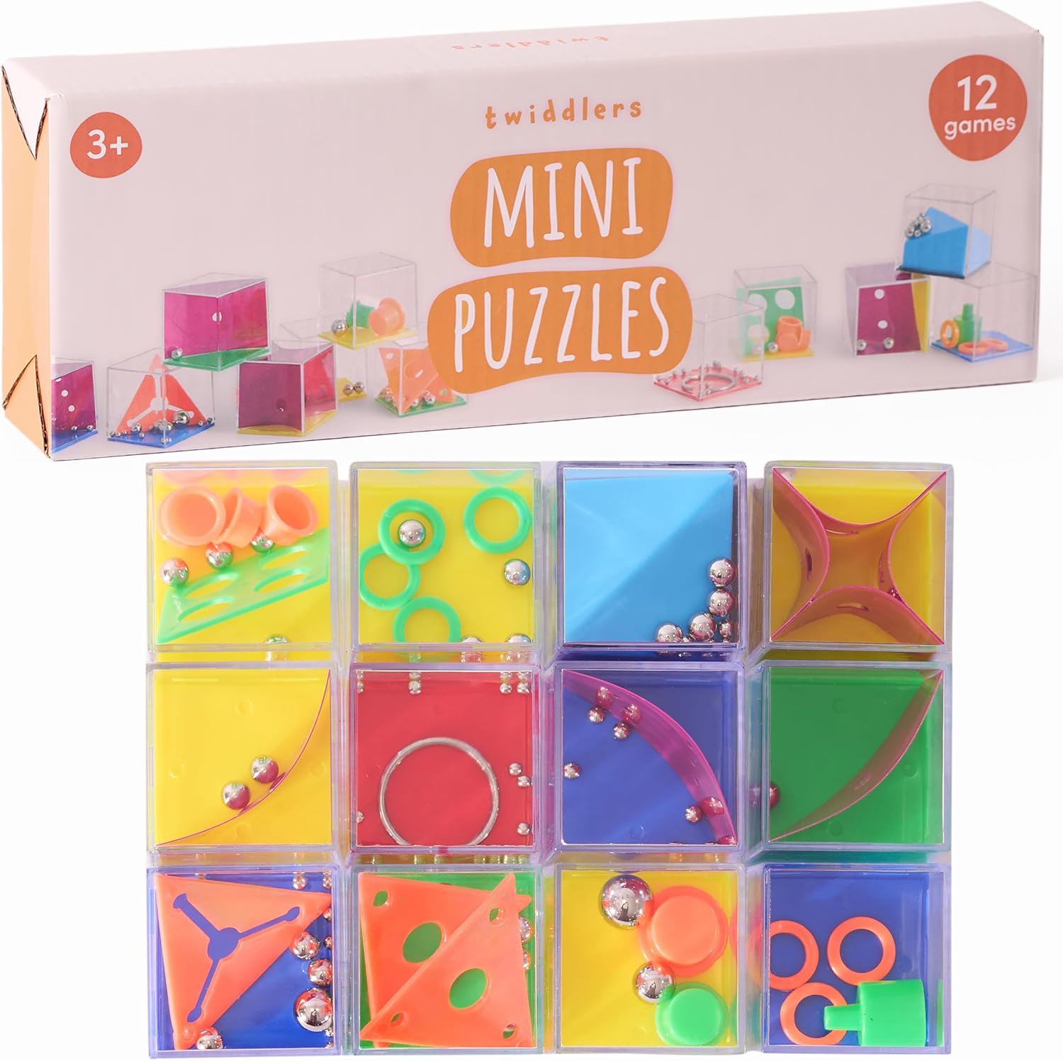 THE TWIDDLERS 12 Pack Brain Teaser Puzzle Cubes, Kids Party Favors – Assorted Difficulty Levels, Christmas Goodie Bag Fillers, Birthday Party Toys, Educational Classroom Prizes, Gifts for Boys Girls