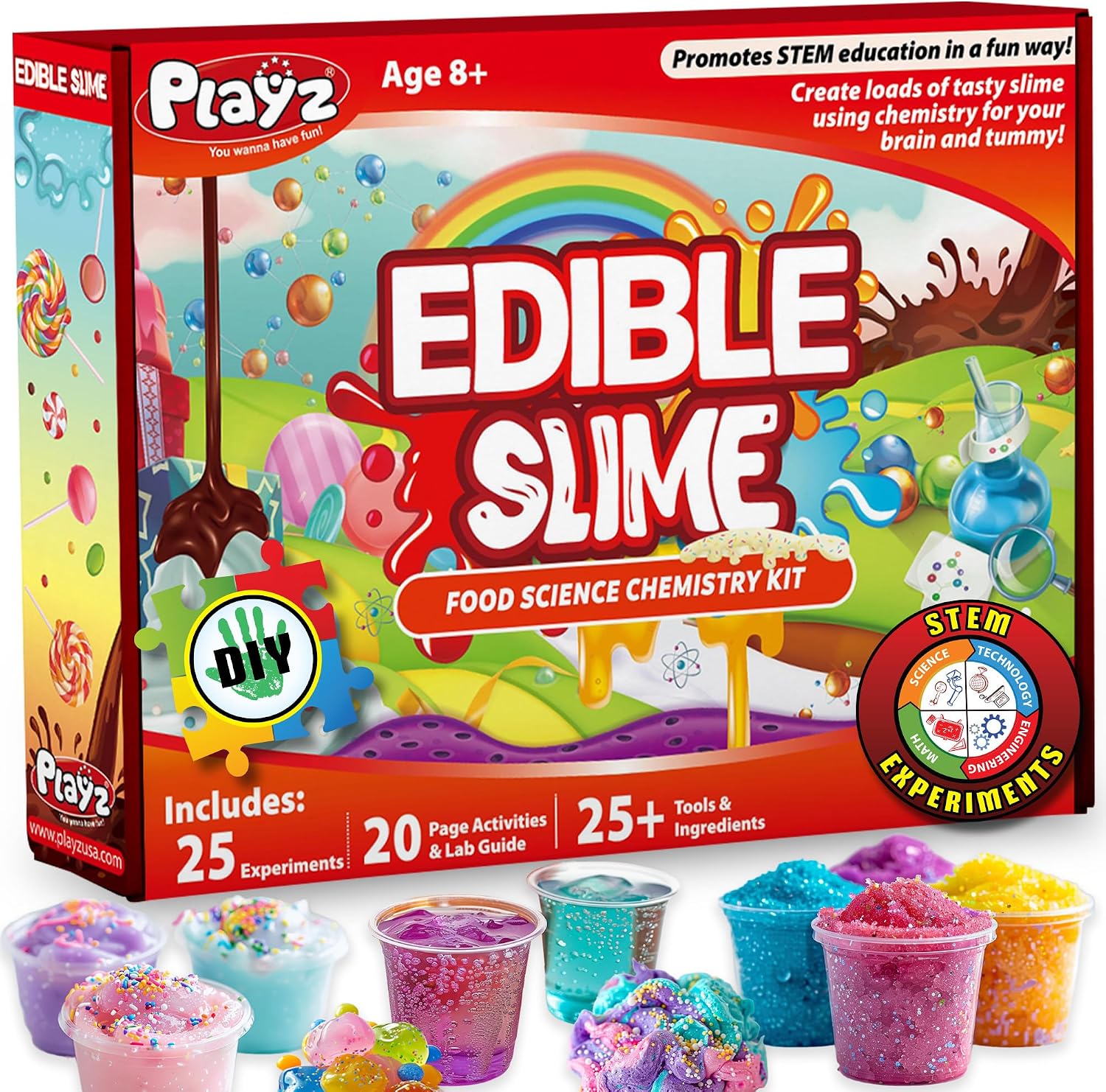 Playz Edible Slime Candy Making Kit for Kids Age 8-12 Years Old w/ 25+ Fun | Science Experiments, DIY Chemistry kit for kids Rock, Gummy, Chocolate, Hard candy maker, STEM Toys/gift for Girls and Boys