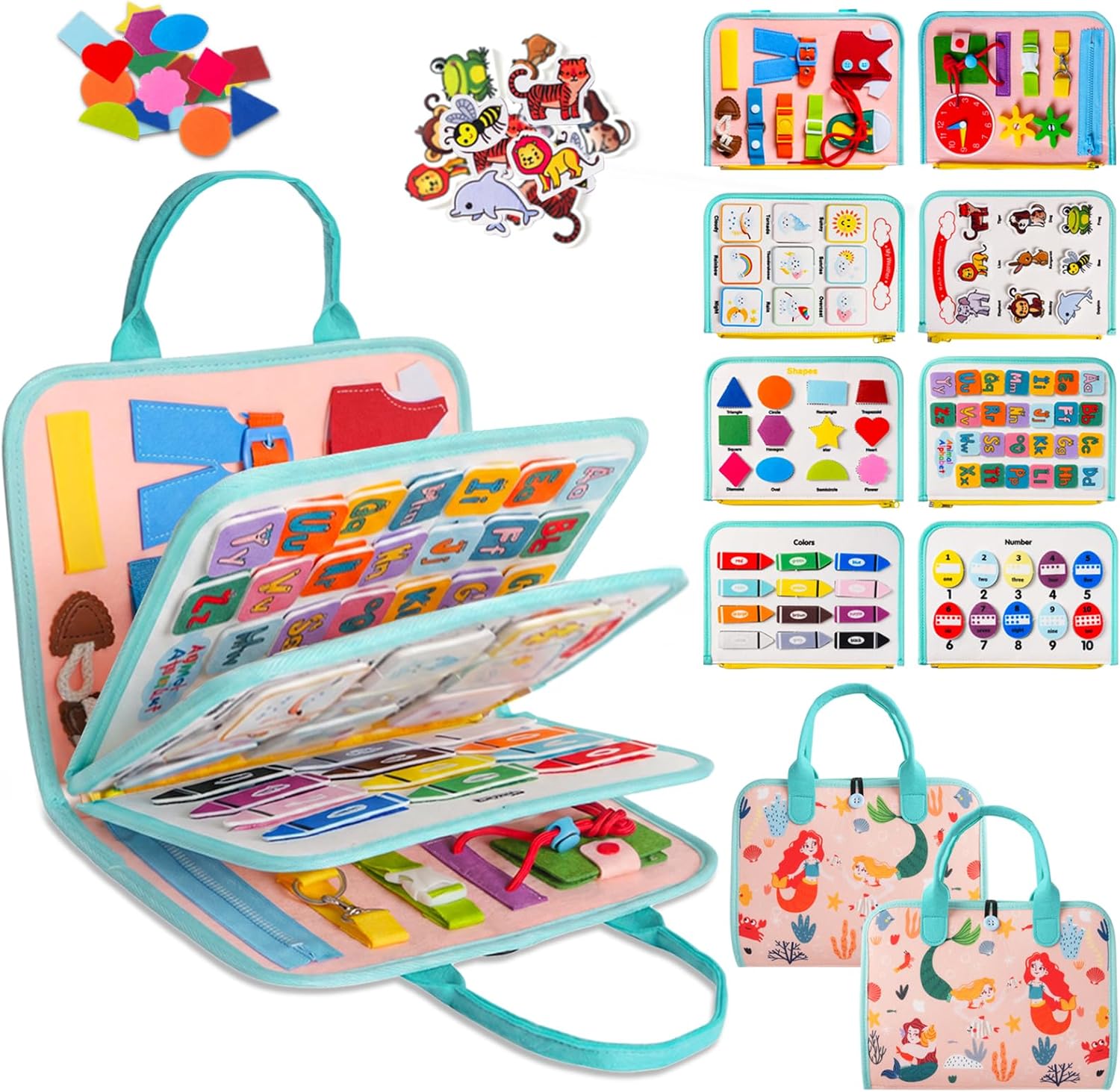 Teefrye Toddlers Busy Board Montessori Toys for Old 1-3 Year Girl Busy Book | Educational Activity Board Sensory Travel Toy Ages 2-4 Birthday Gift Learning Fine Motor Skills Toy Quiet Book juguetes niñas