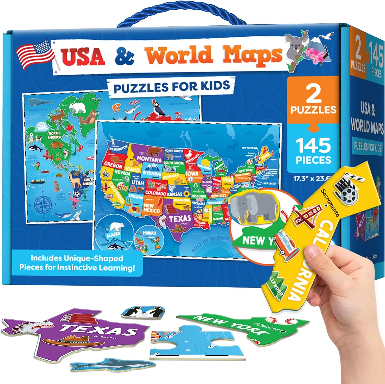 Puzzles for Kids Ages 4-6-8-145pcs World Map & United States Puzzle – Educational Toys for 4+ Year Old – Kids Puzzles Ages 5-8 – Puzzle Games for Kids Ages 5-8 – Gifts for 4 Year Old Girl, Boys