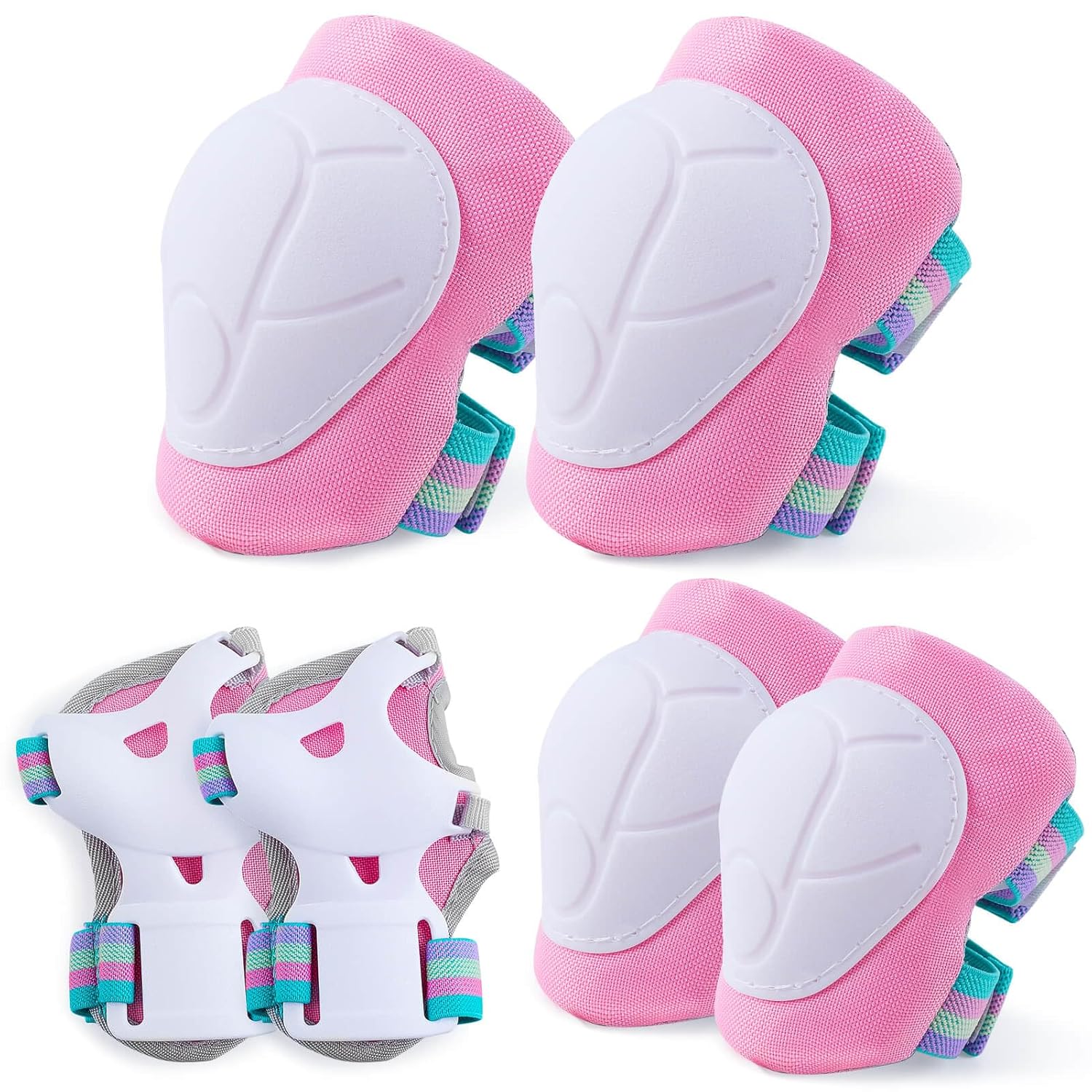 FIODAY Kids Knee and Elbow Pads Wrist Guards Set for Girls Boys Ages 3-8 | Adjustable Knee Pads for Kids Protective Gear Set for Inline Skating Biking Skateboard Scooter