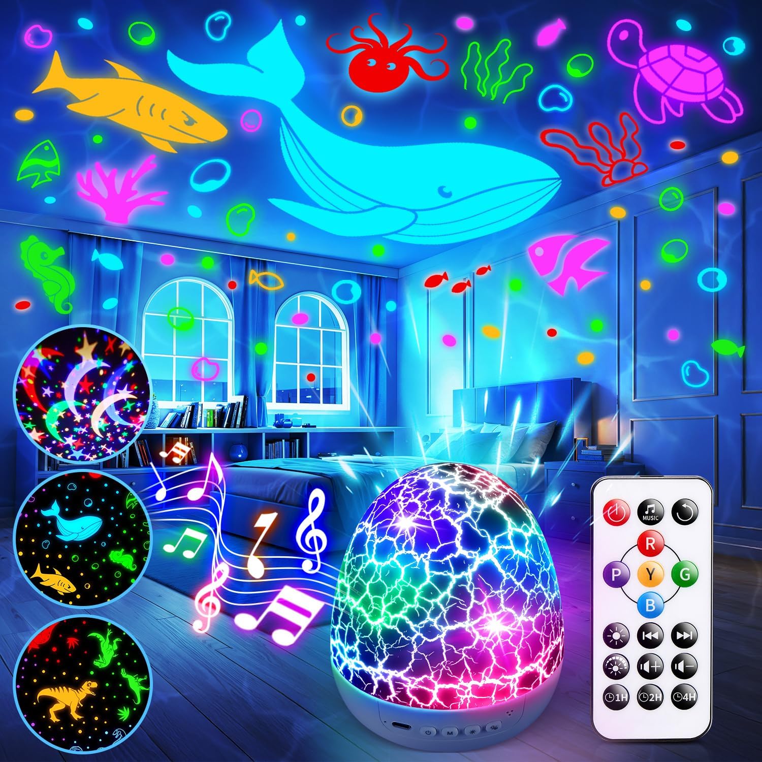 Strayou Sensory Toys for Kids with Autism 31 Colors Night Light Projector | Sound machine for Sleep 15 White Noise Baby Toys for 1-7 year old Boys Toddlers Kids Dinosaur Egg Light Shark Calming Corner