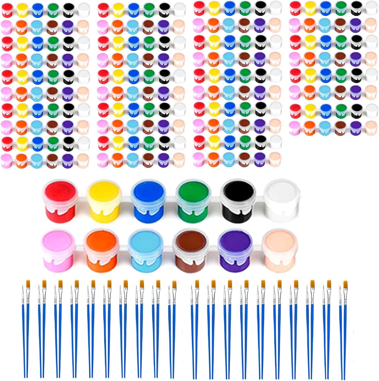 20 Pack Mini Acrylic Paint Set, 12 Colors Washable Paint Strips for Kids & Adults – Includes 40 Brushes (20 Flat + 20 Pointed), 280 PCS kids Paint Kits for Easter Eggs, Birthday, Classroom Party