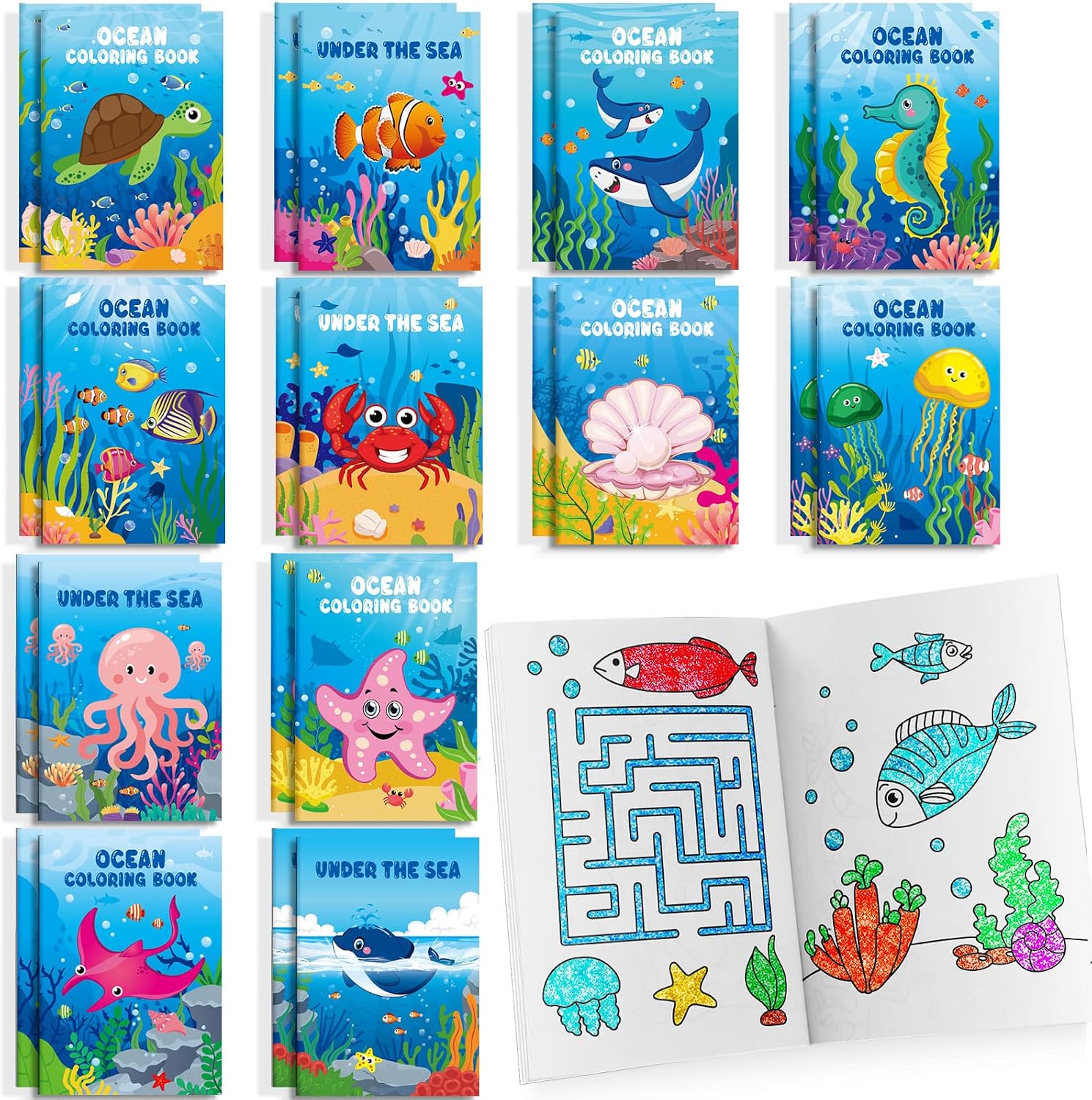 BenLouis 24 Pcs Under the Sea Mini Coloring Books for Kids Party Favors | Ocean Party Favors for Kids Ages 4-12, Small Activity Book Bulk, Mermaid Goodie Bags, Fish Birthday Gifts, Classroom Travel