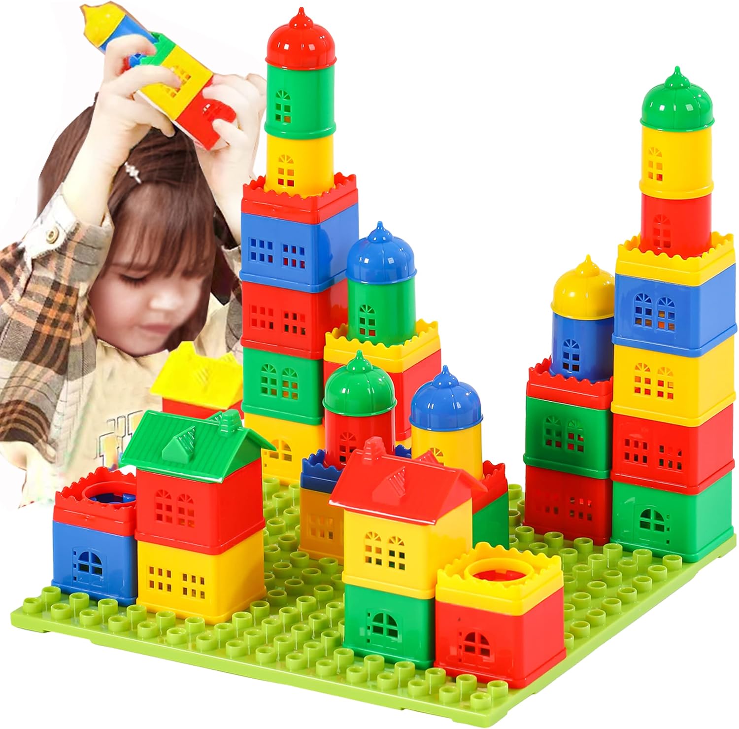 KUTOI Toddler Building Blocks for Kids Ages 4-8, Toddler Blocks Stacking Toys, Fun House Big Blocks Building Sets with 10” x 10” Baseplate, Educational Daycare Toys