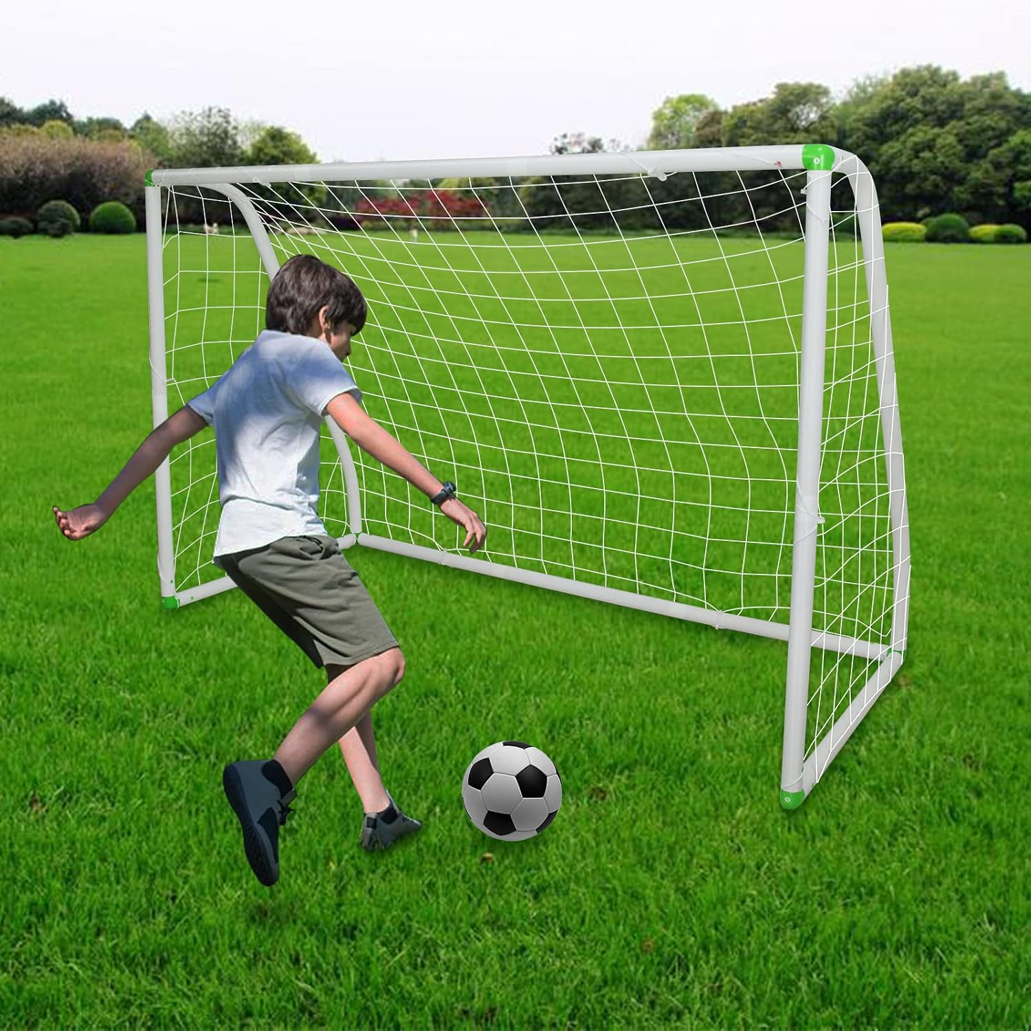 6’X4′ Soccer Goal for Backyard, Kids Weatherproof and Portable Soccer Net | High-Strength Nets, Ground Stakes, Eight-Shaped Clasp, Strong PVC Frame & Weather Resistance Excellent Soccer Field Equipment