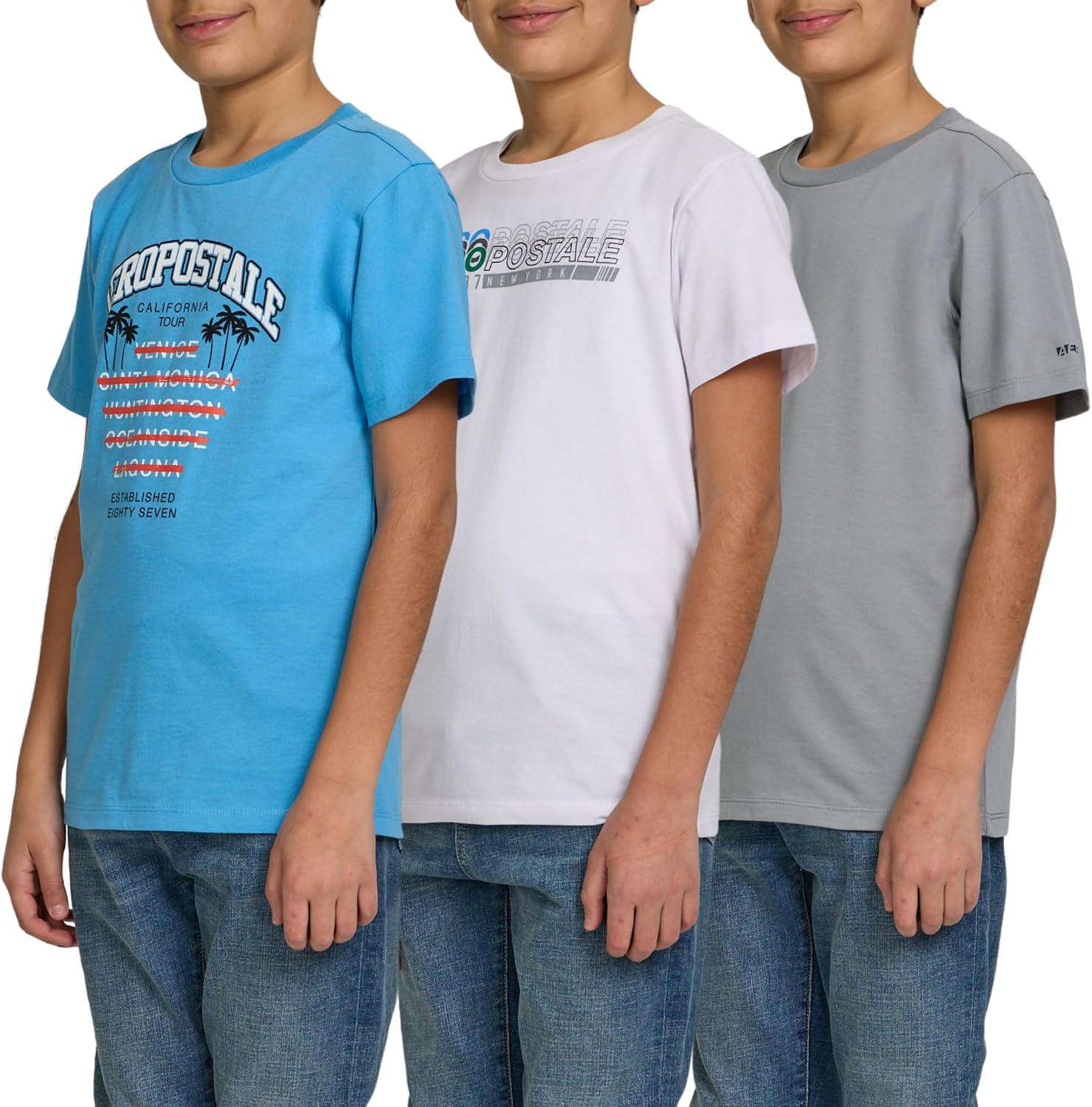 AEROPOSTALE Boys 3-Pack Cotton Graphic Tees, Short Sleeve Tshirts, 4-16 | Soft Cotton Blend, Crewneck Fit, Mixed Graphic Prints, 3-Pack Value, Summer Active Shirts