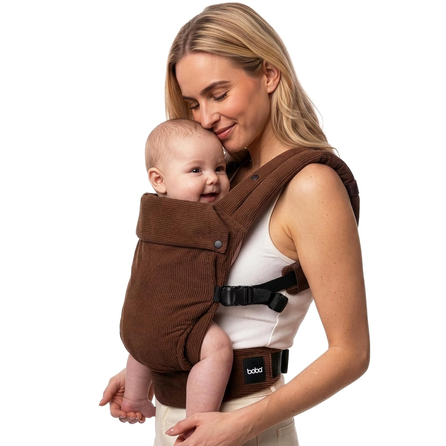 Boba Auri Cotton Baby Carrier Newborn to Toddler, 7-45 lbs, Brown Corduroy | Soft Breathable Weave with an Ergonomic M-Position Seat and 3 Carry Positions: front inward, outward & back.