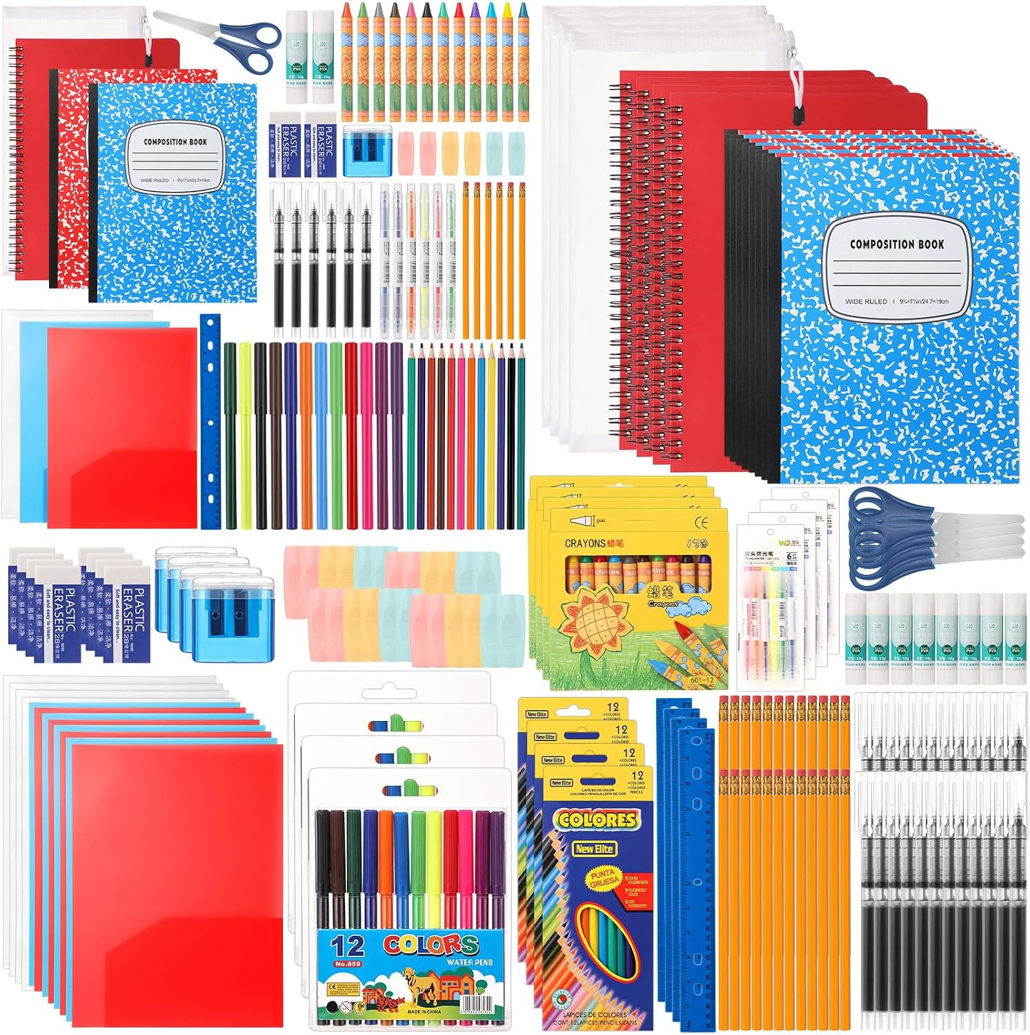 Gilprop 4 Set 2026 School Supplies Kit, 47 Pcs Prefilled School Gift Set | Back to School Supplies, Fit Primary Middle Bundle Essential Stuff Bulk, Pen Notebook Stationery Included, for Kid Girl Boy
