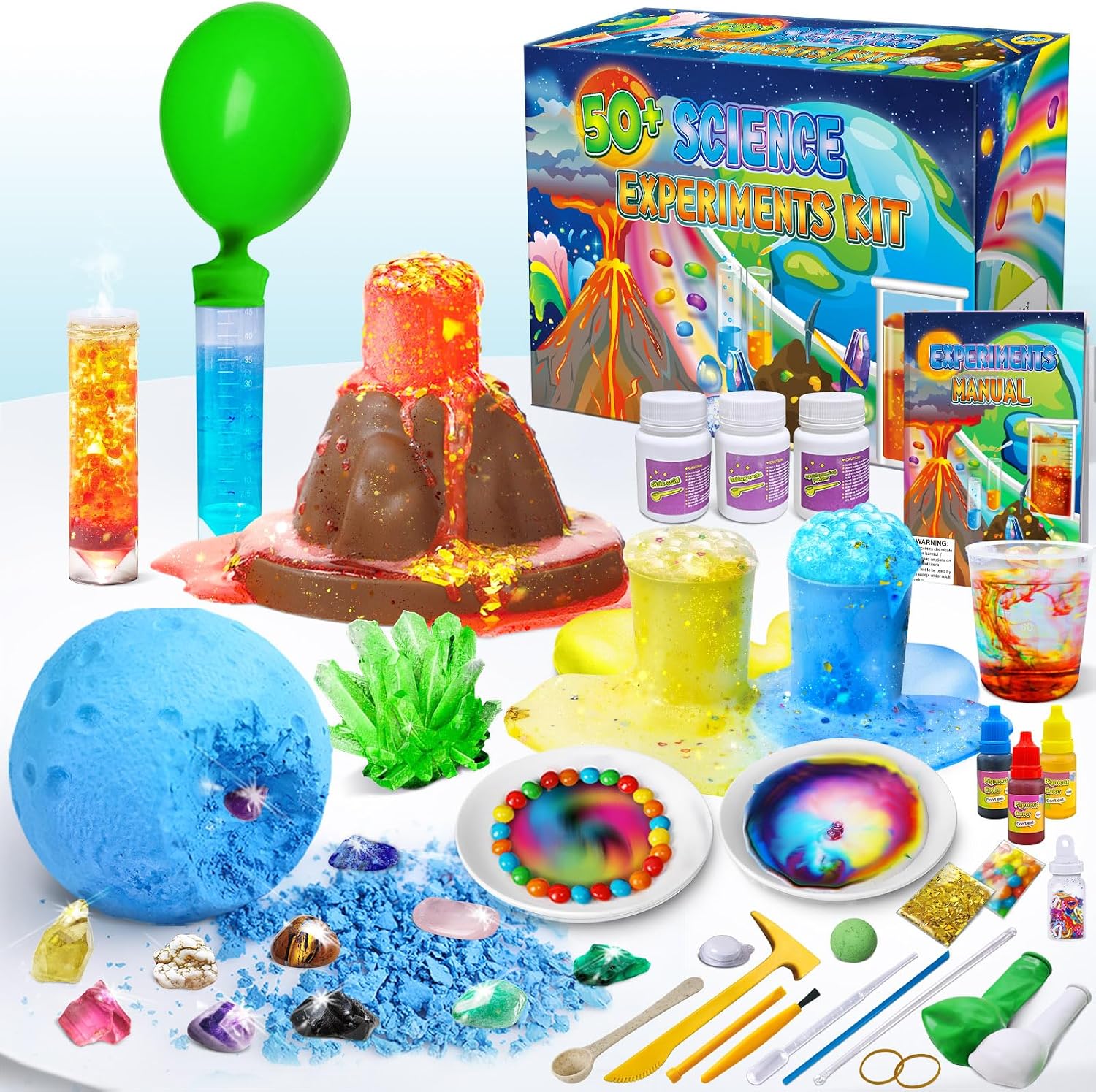 UNGLINGA 50+ Science Lab Experiments Kit for Kids, STEM Activities | Educational Scientist Toys Gifts for Boys Girls Chemistry Set, Gemstone, Volcano Eruption