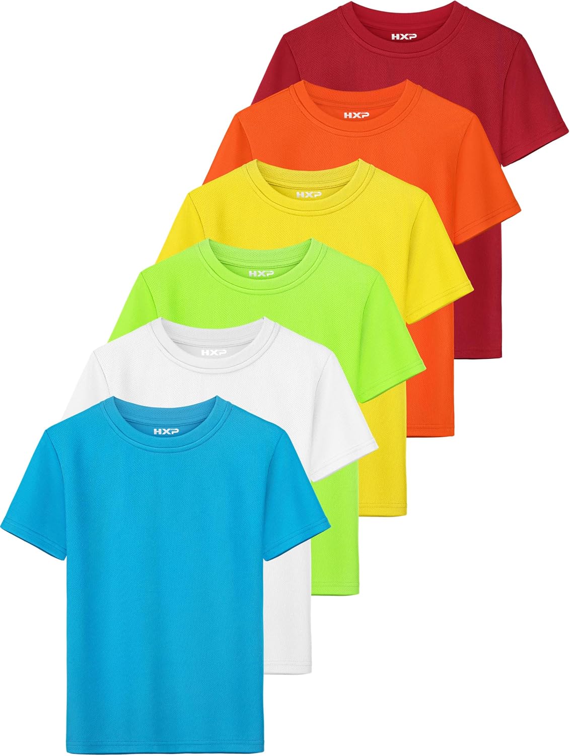 HXP 6 Pack Boys Mesh Athletic Shirts Youth Kids Dry-Fit T-Shirts | Available in Sizes 5-18 Shirts for Boys, Mesh Athletic Kids Clothes, Basketball, Soccer, Football, Golf, School, Summer