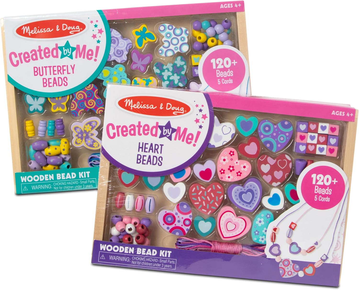 Melissa & Doug Sweet Hearts and Butterfly Friends Bead Set of 2-250+ Wooden Beads