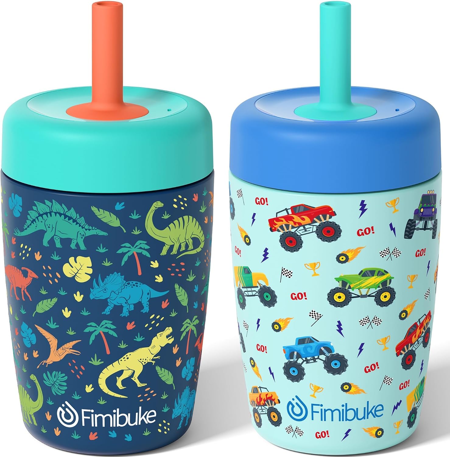 Fimibuke Toddler Cups Spill Proof, 12 OZ Sippy Cup for Toddler Water Bottle | BPA-Free Insulated Toddler Tumbler, Stainless Steel Kids Water Bottle with Twist Lids & Silicone Straw for Boys Girls, 2 Pack