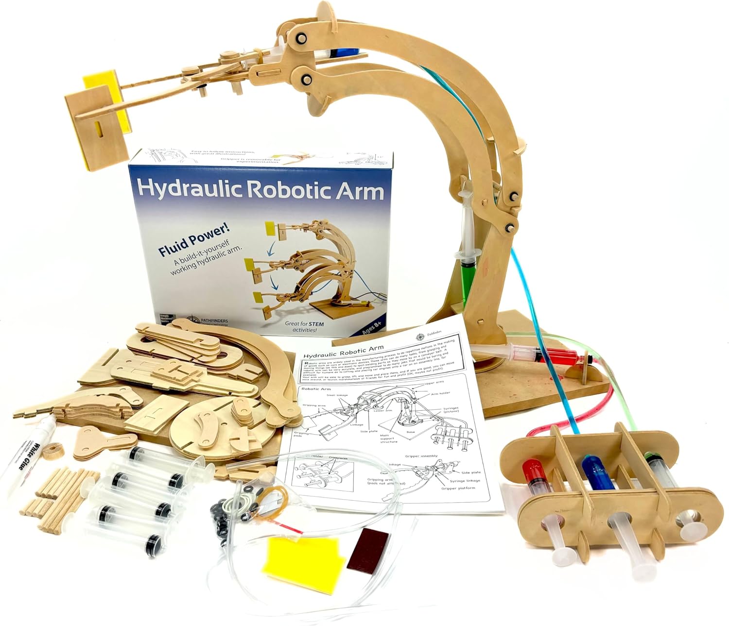 PATHFINDERS STEM Kit – Hydraulic Robotic Arm | Wooden Building Kit for Kids Ages 8-12 | Mechanical Engineering Toy | Hands-On STEM Project for Boys & Girls
