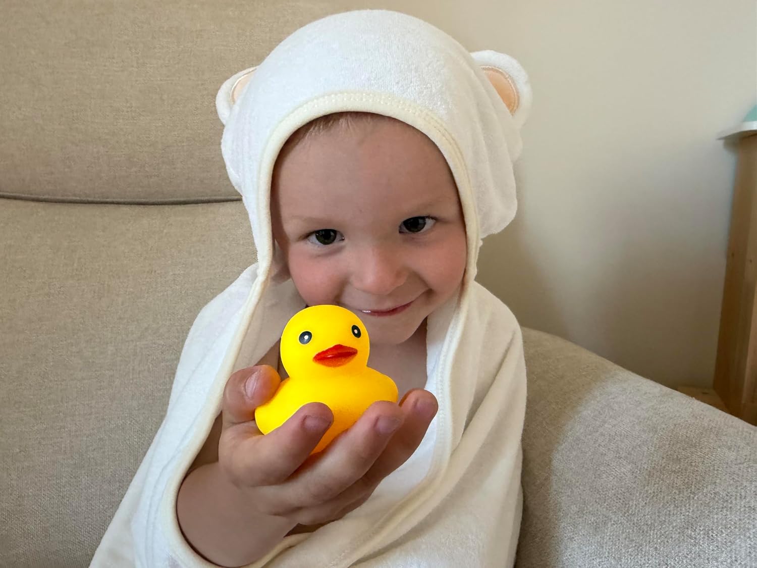 100% Organic Bamboo, Baby Hooded Towel with Bear Ears, Hooded Baby Towel Set,Ultra Soft & Absorbent, 27.5 x 39.37 Inches,Newborn Infant & Toddler Bath Towel, Includes Washcloth & Bath Toy