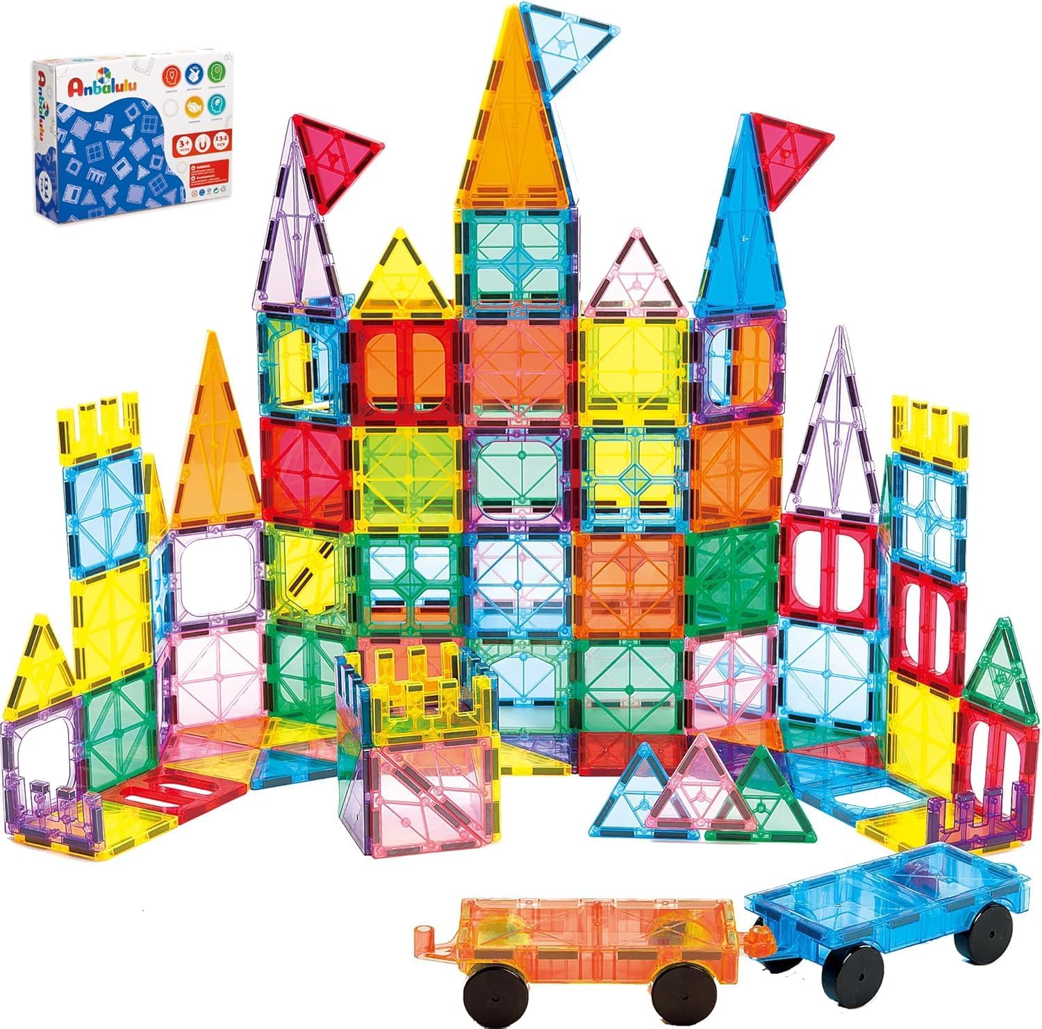 Anbalulu 134PCS Magnetic Building Tiles, Gift for Boys and Girls Ages 3+ | Durable STEM Toys with Strong Magnets for Kids, Educational Building Blocks for Group Play Activities