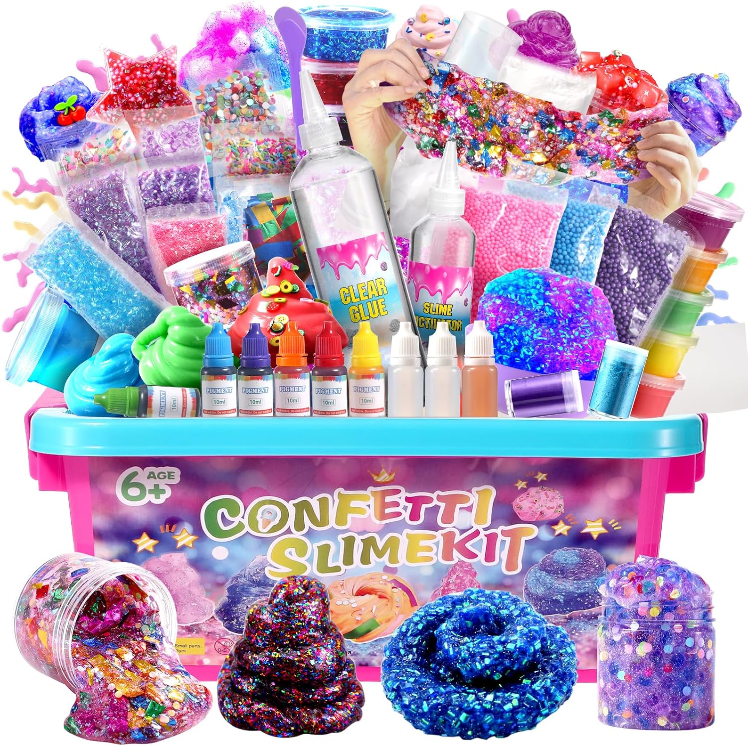 Slime Kit for Kids, DIY Craft Set with Clear Glue, Colors, and Decorations, Gift for Girls & Boys Ages 6+