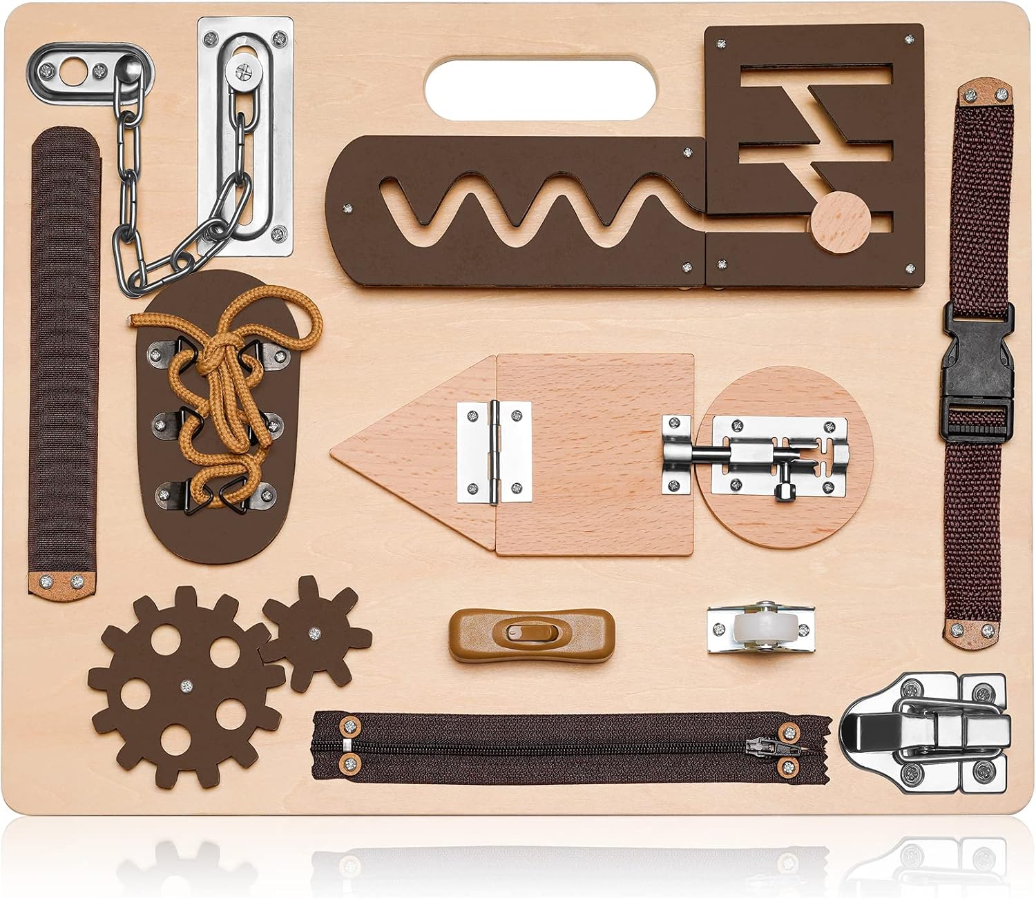 Montessori Busy Board for Toddlers, Wooden Sensory Toys, Preschool Learning Activities for Fine Motor Skills Travel Toy, Basic Life Skills Educational Gifts for 1, 2, 3 Years Old Kids Boys Girls | Preschool Learning Activities, Basic Life Skills, Fine Motor Skills, Educational Birthday Gifts for Kids Ages 1 2 3 4, Brown