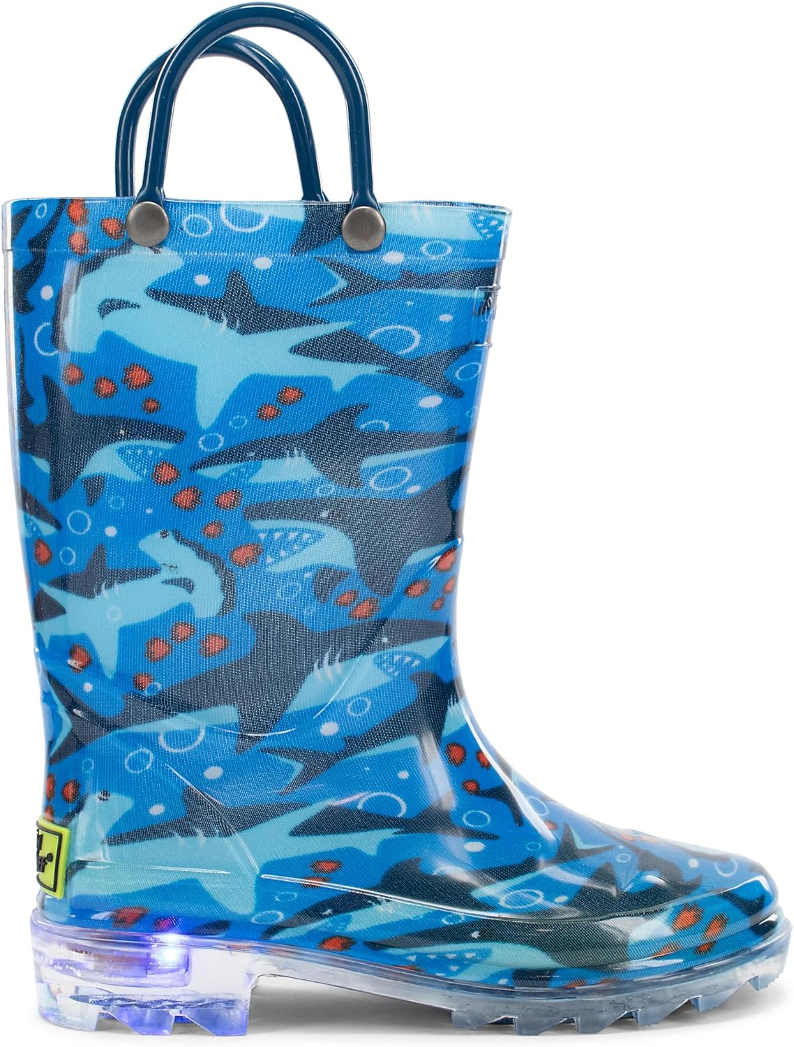 Western Chief Kids Lighted Waterproof Pull On Rain Boot for Boys and Girls | Toddler and little kid light up mid boots with flashing lights, comfort EVA insole, and PVC lug outsole for rainy days