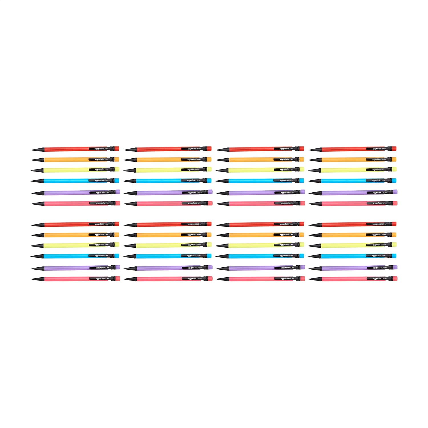 Amazon Basics Mechanical Pencils 0.7mm for Writing, Drawing, School and Office Supplies, with Eraser, Multicolor, 48-Pack