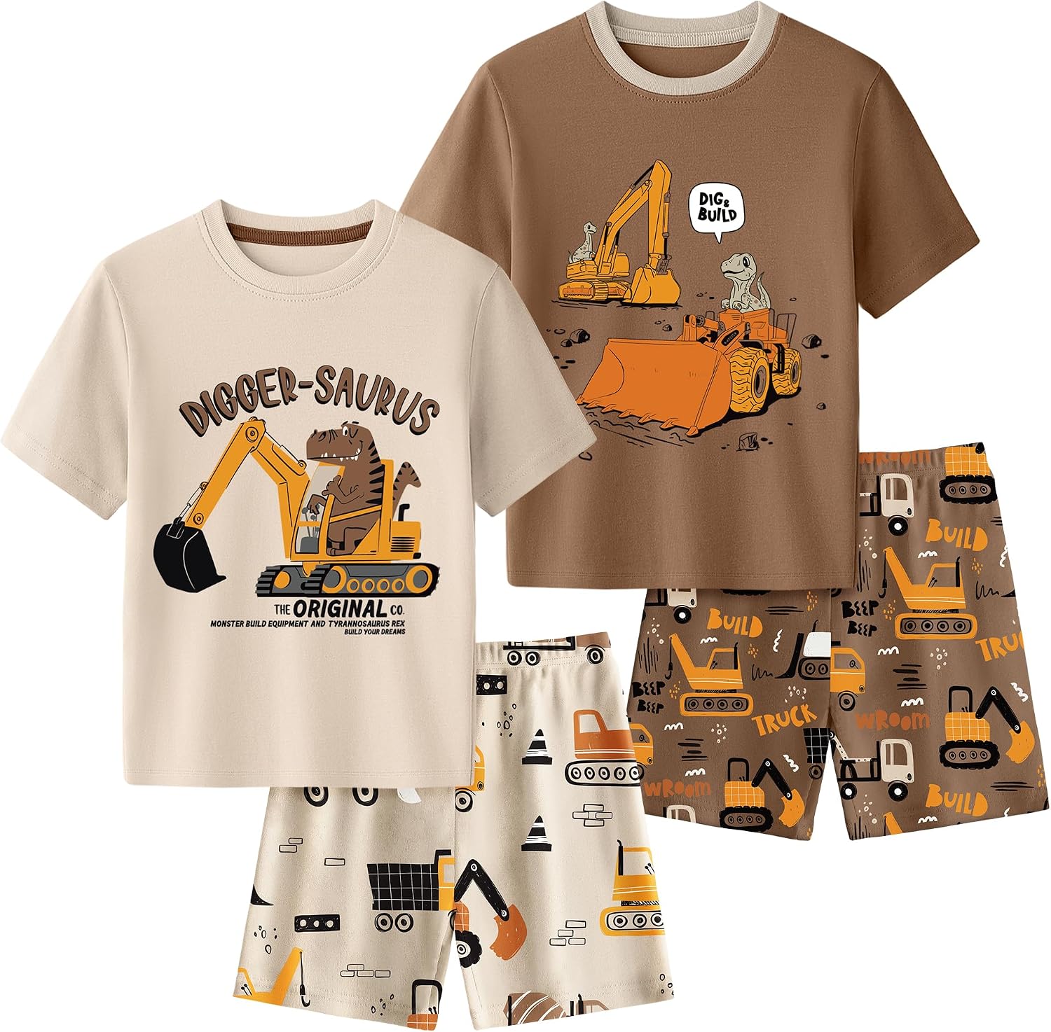 Yoofoss Toddler Pajamas 100% Organic Cotton 4 Piece Short Sleeve Summer Pajama Set Kids Pajamas Boys Girls Snug Fit Pjs Set