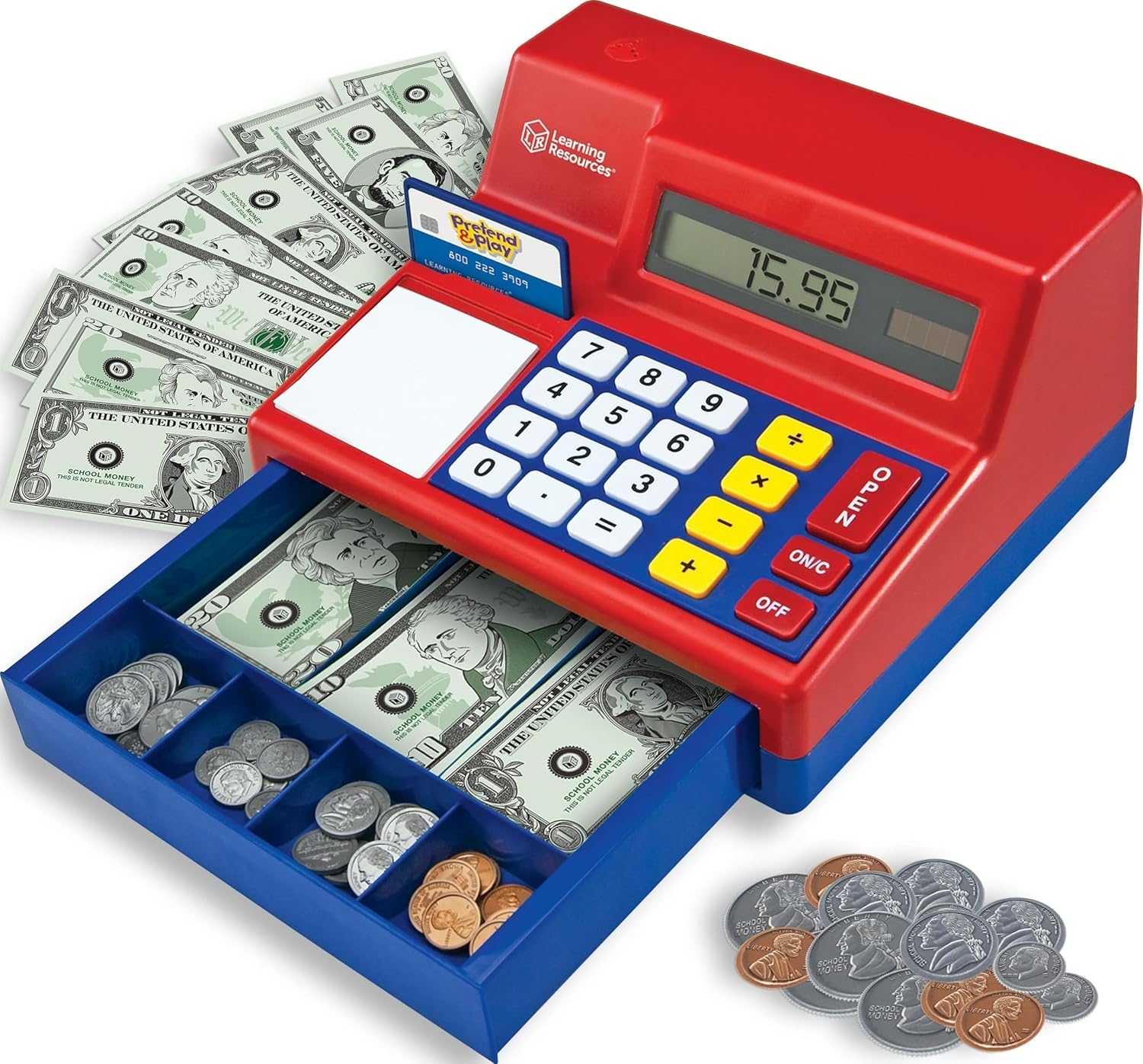 Learning Resources Pretend & Play Calculator Register Toy – Kids Play Set & Credit Card Toy, Register for Kids, Pretend Grocery Store Shopping Playset for Toddlers, Teaching Math Set
