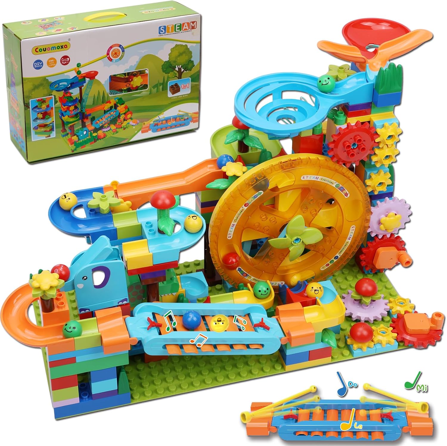 COUOMOXA 233 Pcs Deluxe Marble Run Set with Motorized Elevator | Automatic Marble Maze STEM Kit for Kids Ages 4-8 8-12, Advanced Engineering Building Toy Gift