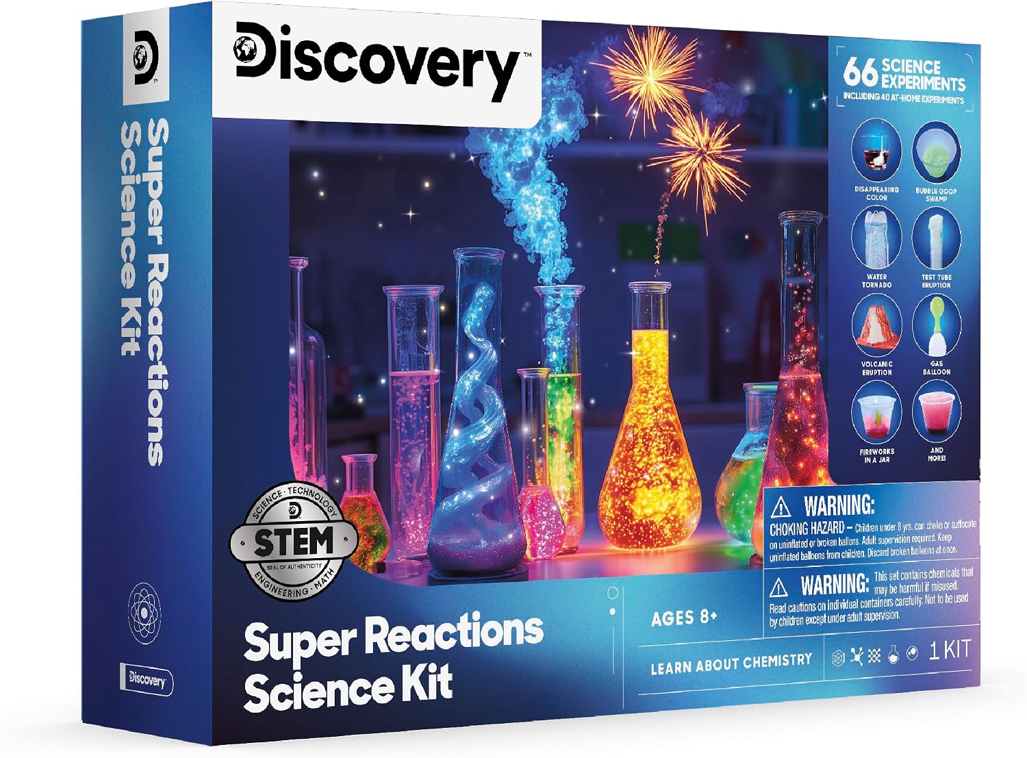 Discovery™ Super Reactions Science Kit – 66 Experiments STEM Lab for Kids| Includes Chemistry Tools, Volcano Mold, Slime, Reactions & Explosions|Educational Learning Toy|DIY Activity Set Gift| Ages 8+