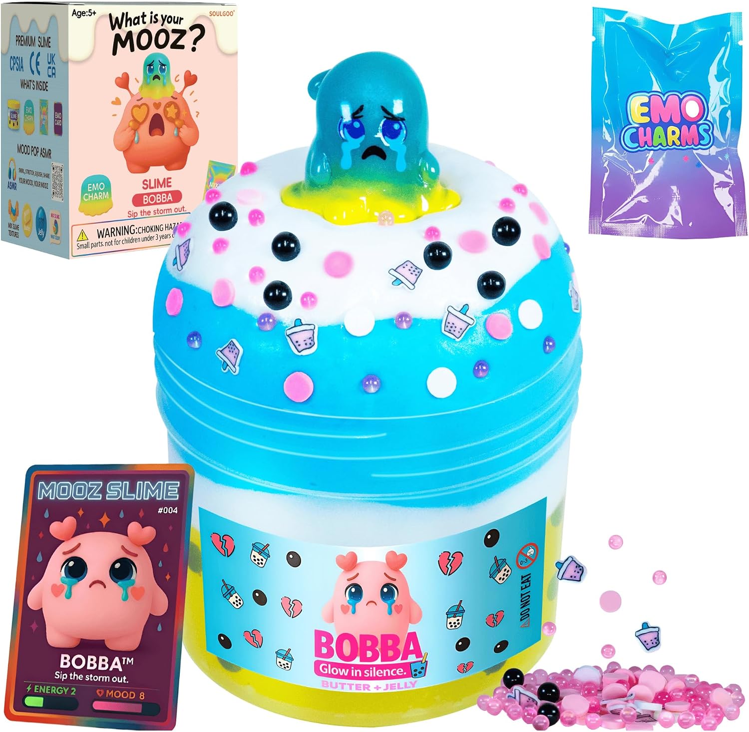 DIY Boba Tea Slime Kit for Kids, Fluffy Butter Slime Food, Instant Slime Making Kit & Scented, Stretchy & Scented, Boba Beads Mix’Ins & Demon Monster Charm, Sensory Gift Ages 5–12 & Teens, 7oz, MOOZ