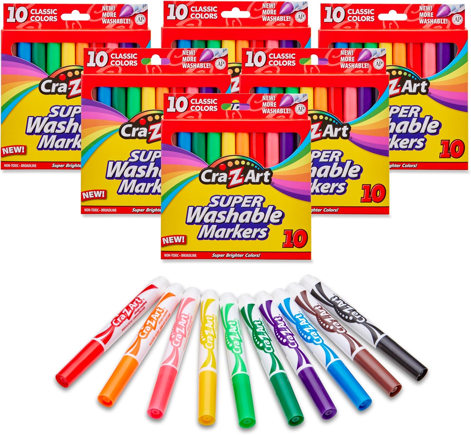 Cra-Z-Art Bulk Washable Markers – 6 Packs of 10 Count Washable Broadline Markers