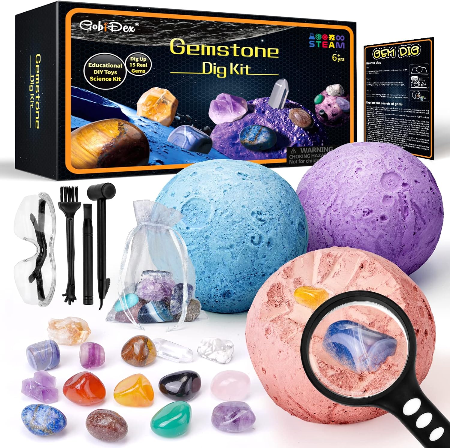 GobiDex 15 Gemstones Dig Kit, Space Science Kit for Kids Ages 6+ | STEM Educational Space Toys Planet Collection Kit, Archaeology Geology Science Projects Gift for Boys&Girls Age 6+