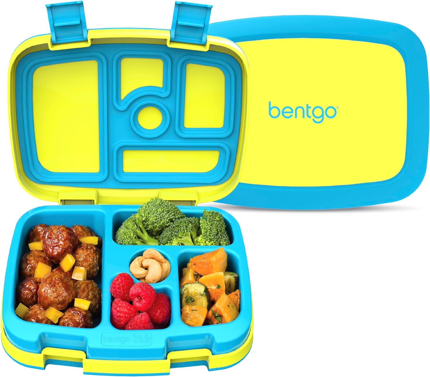 Bentgo Kids Bento-Style 5-Compartment Leak-Proof Lunch Box | Ideal Portion Sizes for Ages 3-7, Durable, Drop-Proof, Dishwasher Safe, PFAS & BPA-Free Materials (Citrus Yellow)