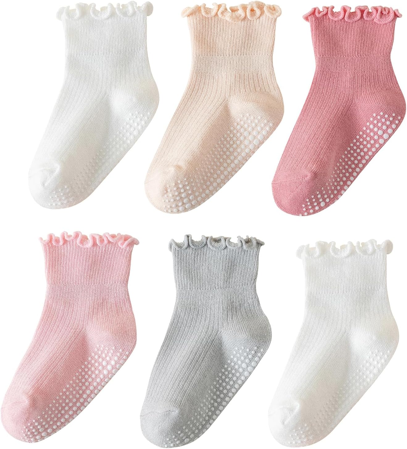 ANYANIME Toddler Socks Ruffle for Girls Baby Grip Socks Non Slip Cute Frill