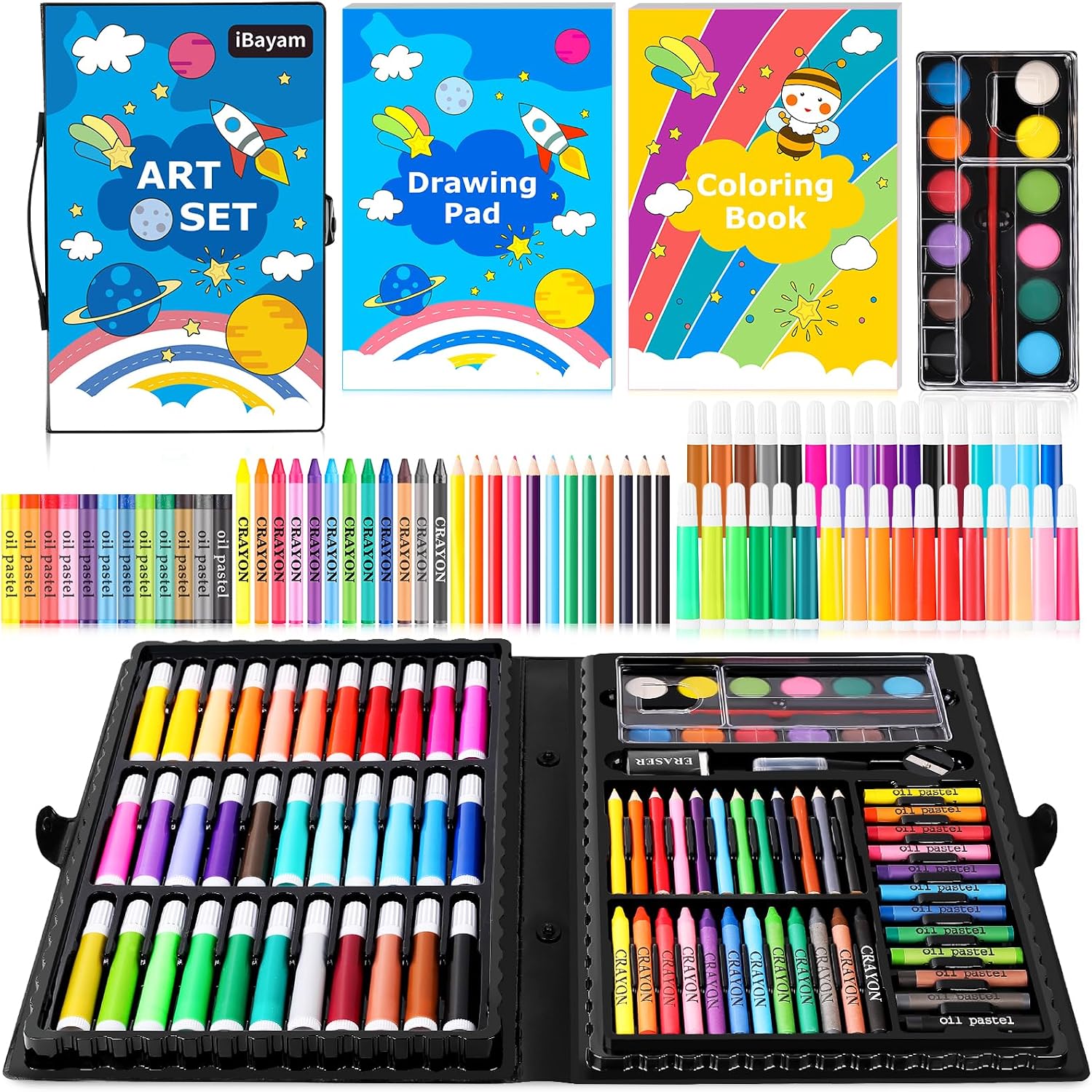 iBayam Art Supplies, 149-Pack Drawing Kit Painting Art Set Art Kits Gifts | Arts and Crafts for Kids Girls Boys Adult Artist, with Coloring Book, Crayons, Pastels, Pencils, Watercolor Pens & Cakes