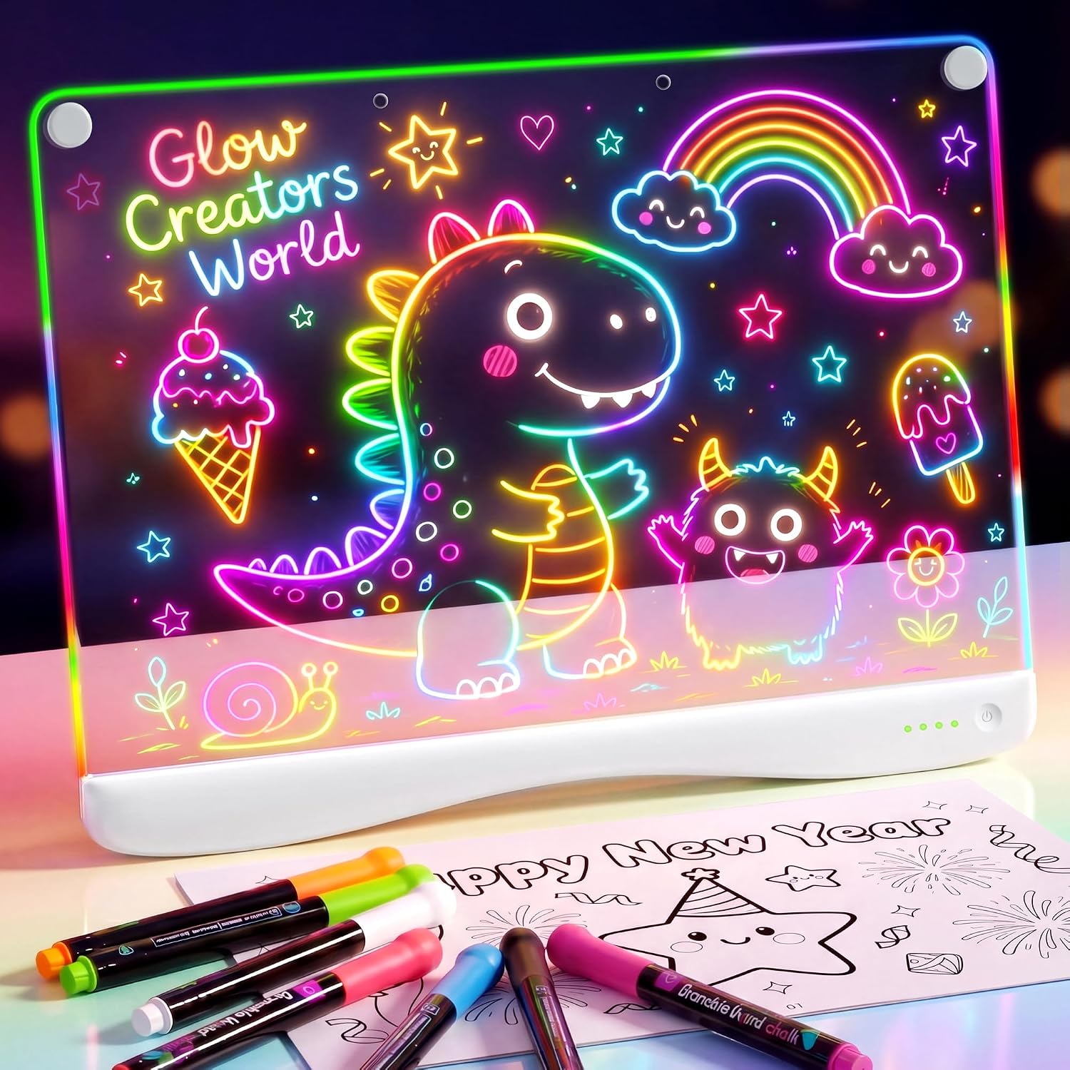 16 inch Rechargeable LED Drawing Board for Kids with 9 Lighting Modes | Built-in Stand, Neon Glow Doodle Board & Light Up Drawing Tablet for Crafts, Birthday Gift for Girls and Boys