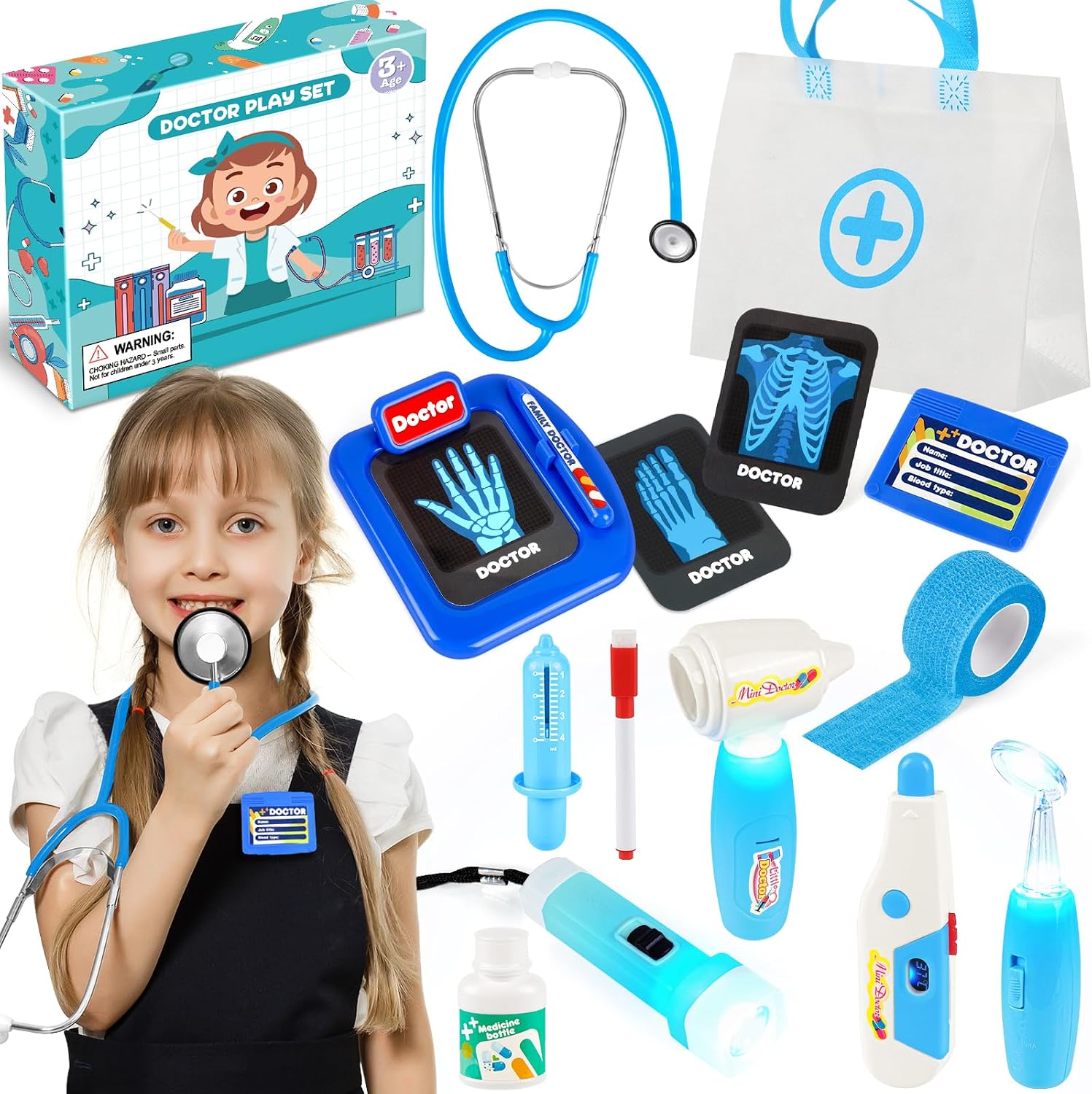 IVENRXIU Kids Doctors Play Set with Stethoscope,Doctor Kit for Toddlers 3-5 | Doctor Set with 0ral Mirror,Storage Bag,Smooth Edges,Pretend Play Toys for Boys and Girls,Halloween Christmas Birthday Gifts