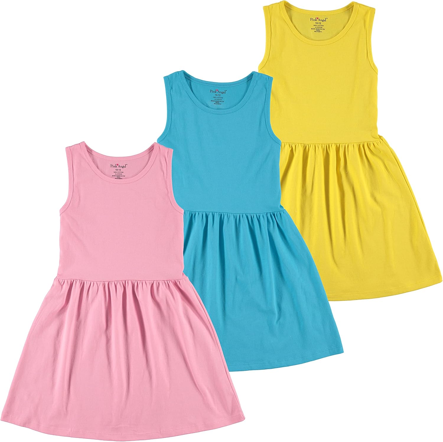 Pink Angel 3-Pack Girls’ Dresses, Kids Casual Fit and Flare Sleeveless Summer Dress & School Outfit, 100% Cotton
