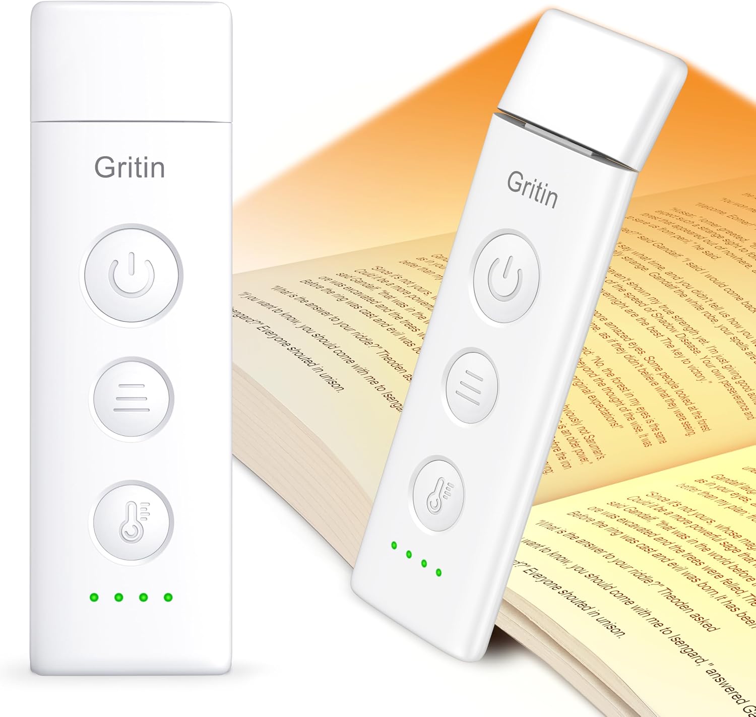 Gritin Book Light Rechargeable, Clip on LED Reading Light for Books in Bed | Eye Caring 3-Color & 5-Brightness, Stepless Dimming, Long Lasting, Compact Size Flexible Book Lamp for Bookworms