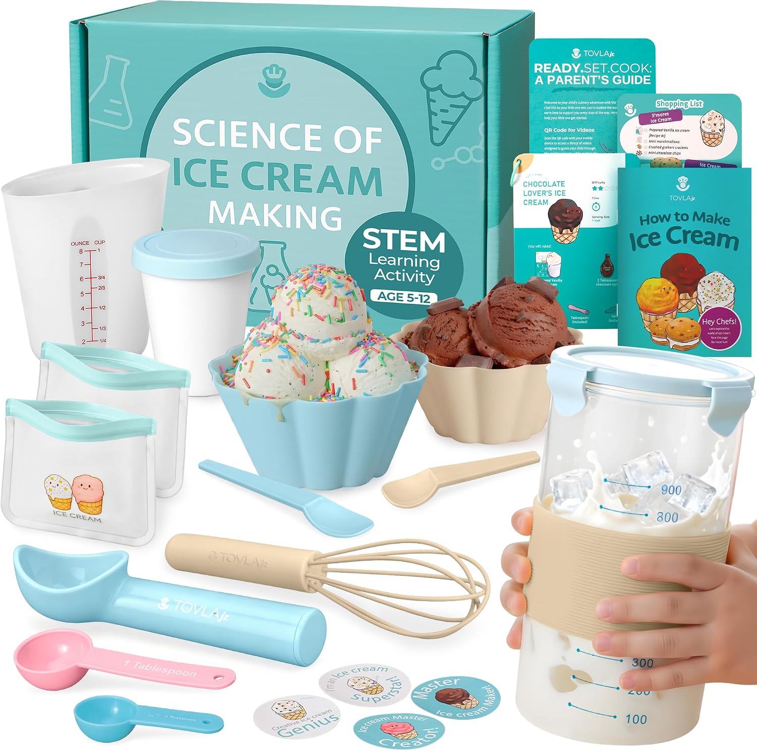 Kids Ice Cream Science Maker Kit | Real Reusable | Ages 5-12 | STEM DIY Activity | Make Homemade Ice Cream No Machine Needed | Screen Free Summer Fun | Birthday Christmas Gift