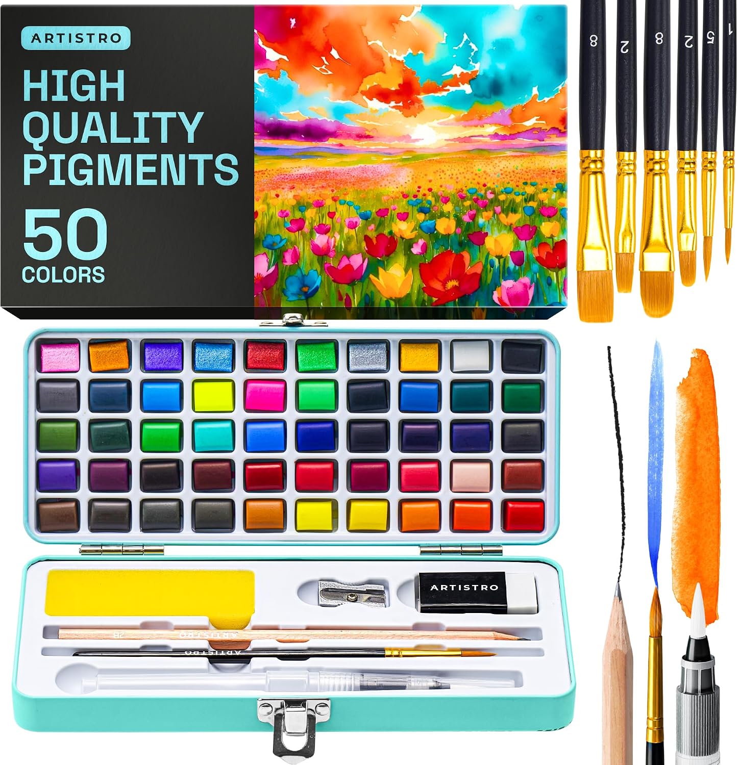 ARTISTRO Vivid Watercolor Paint Set with Palette & Brush Pens | Portable Paint Art Kit, Travel Water Color Set, For Adults, Professionals, & Kids, Art & Painting Supplies, Gift Idea