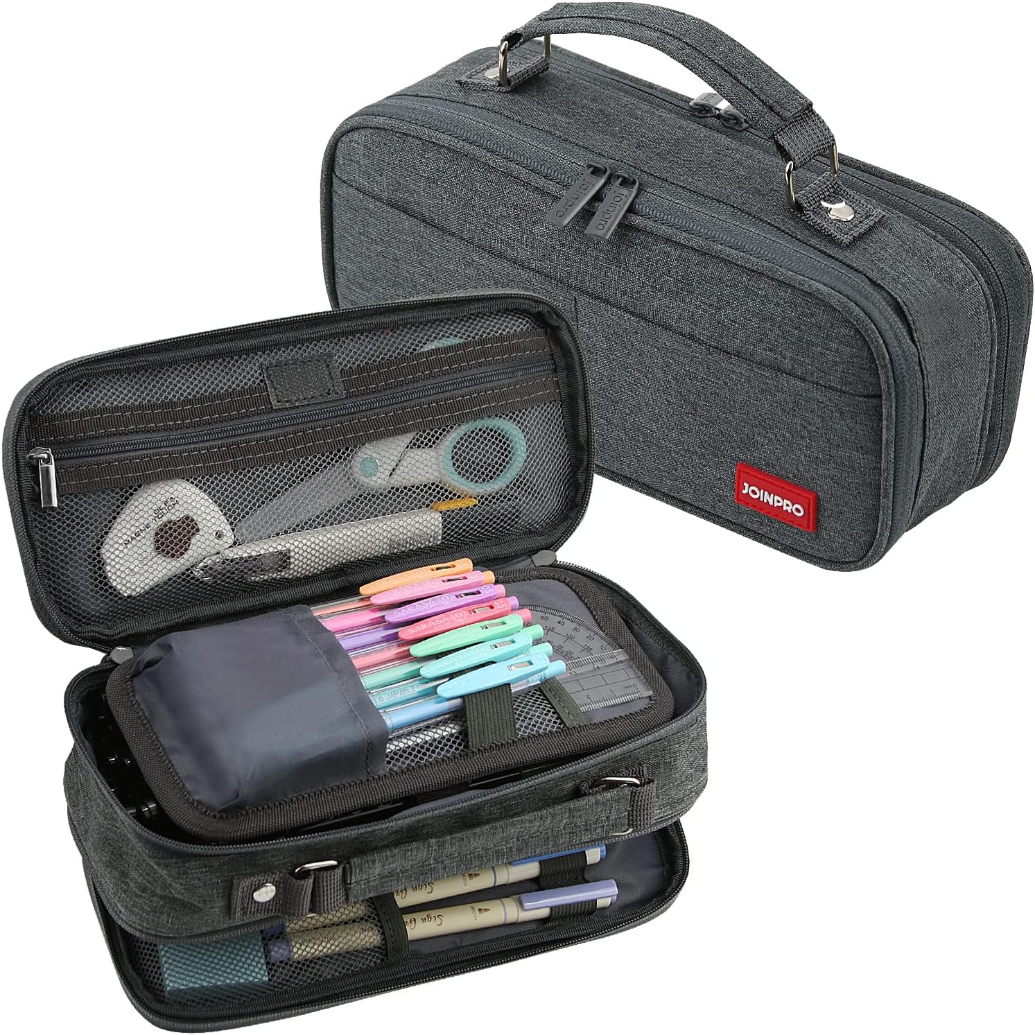 Large Capacity Pencil Case, 4 Compartment Pen Pouch Organizer with Double Zipper, Storage Bag for School, Office, Teen Girl Boy Men Women