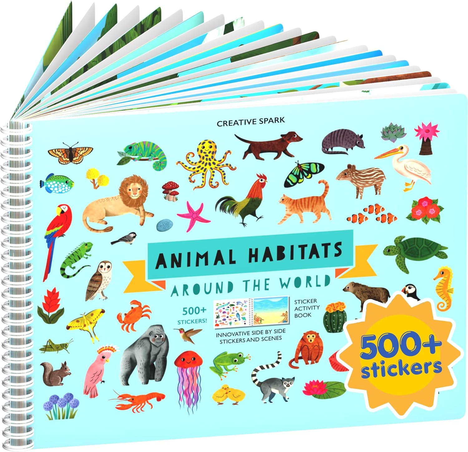 Animals Habitat 500+ Kids Sticker Book by Cupkin Toddler Airplane Travel Activity Coloring and Sticker Book, Road Trip Essentials, 12 Coloring Pages + 12 Scenes for Ages 2–8 Years