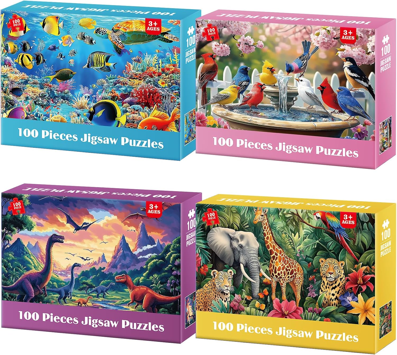 100 Piece Puzzles for Kids 4-8 – Wildlife Birds Marine Dinosaurs Puzzle for Toddlers 3-5 Large Piece Puzzle for Seniors Adults Puzzles for Kids Ages 4-6 6-8 8-10 Educational Toys Gift